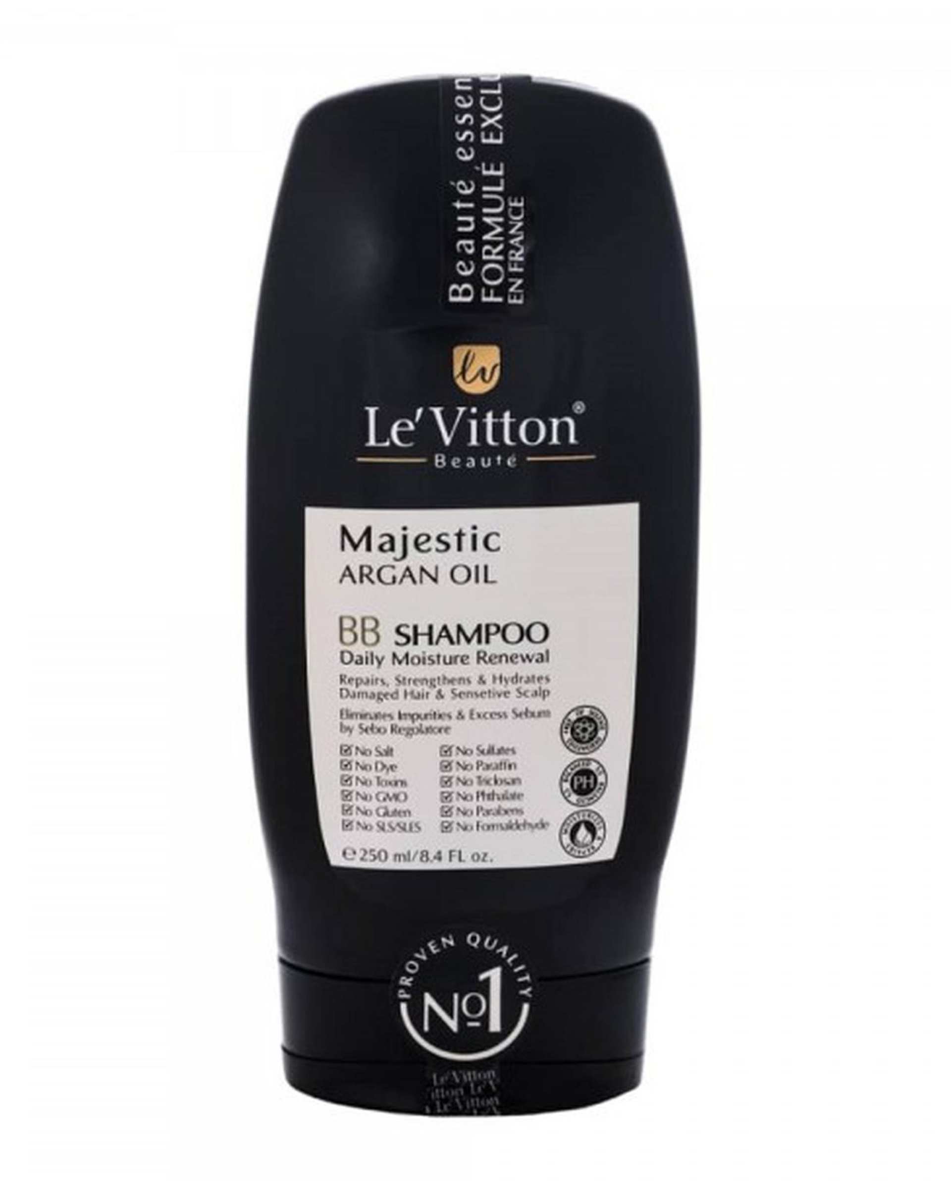 شامپو تقویت کننده مو لویتون Levitton مدل BB مناسب موهای آسیب دیده و خشک حاوی روغن آرگان حجم 250ml
