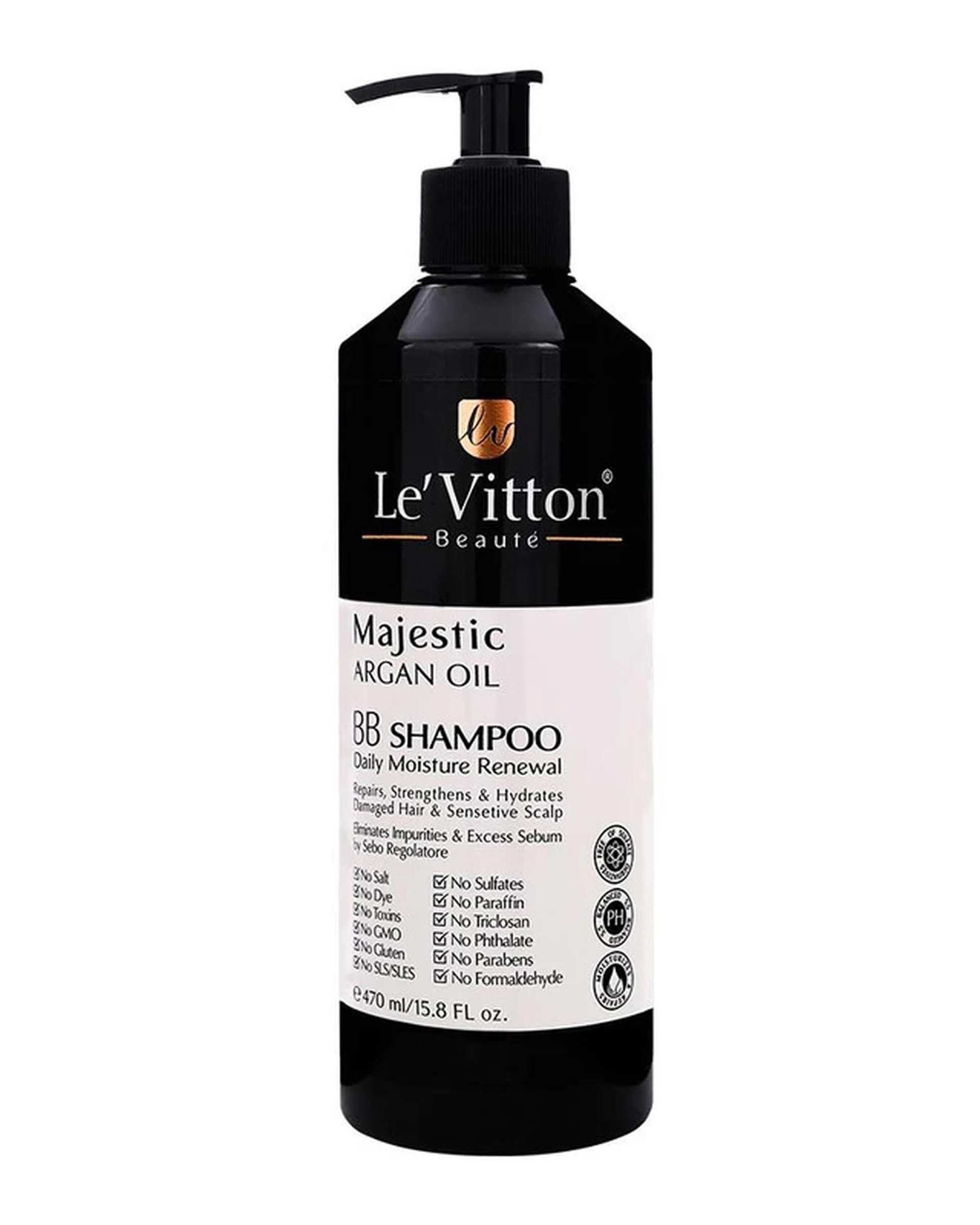 شامپو تقویت کننده مو لویتون Levitton مدل BB مناسب موهای آسیب دیده و خشک حاوی روغن آرگان حجم 470ml