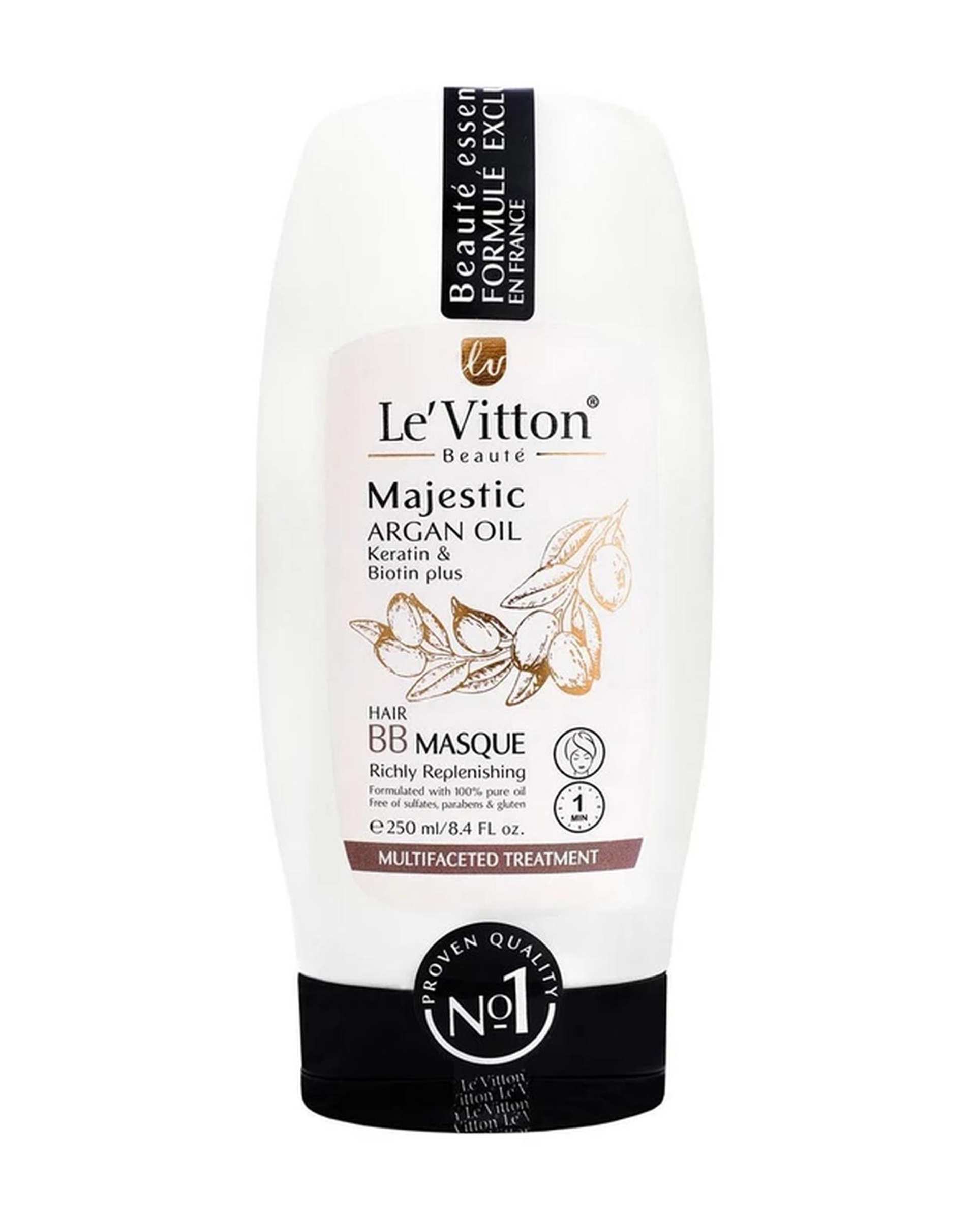 ماسک مو مغذی لویتون Levitton مناسب موهای آسیب دیده حاوی روغن آرگان مدل BB Masque حجم 250ml
