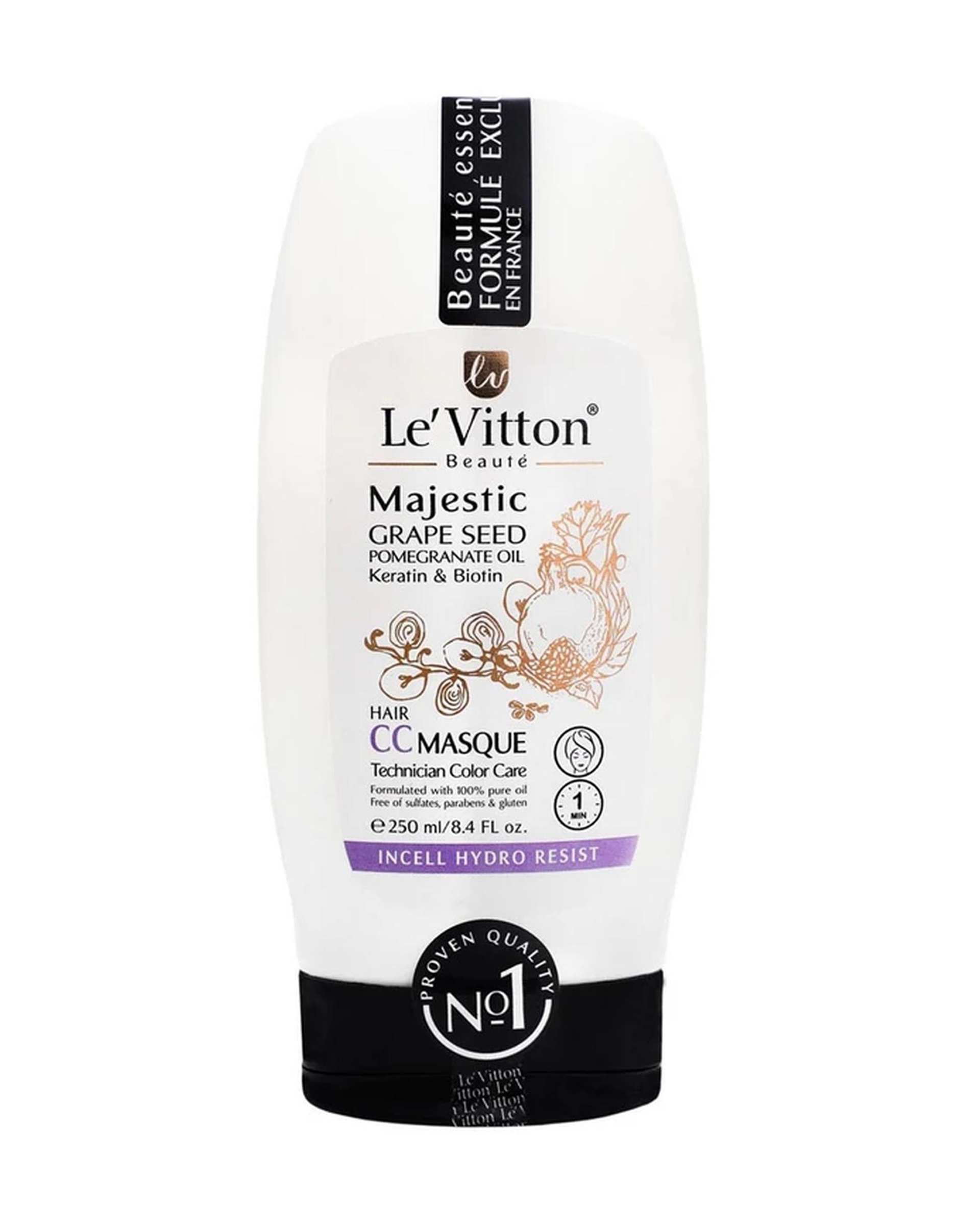 ماسک مو مغذی لویتون Levitton مدل CC Masque مناسب موهای رنگ شده حاوی روغن دانه انار و انگور حجم 250ml