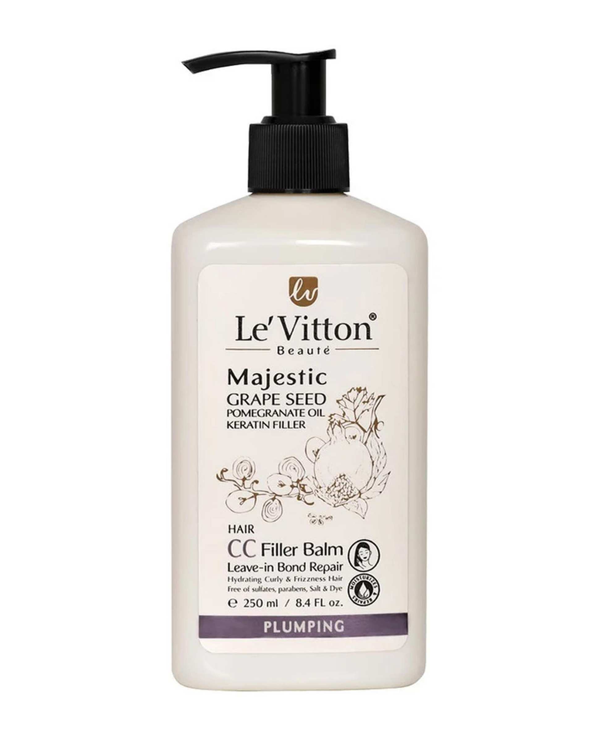 ماسک مو فیلر بالم پمپی لویتون Levitton مدل CC Filler Balm حاوی انار و روغن هسته انگور حجم 250ml