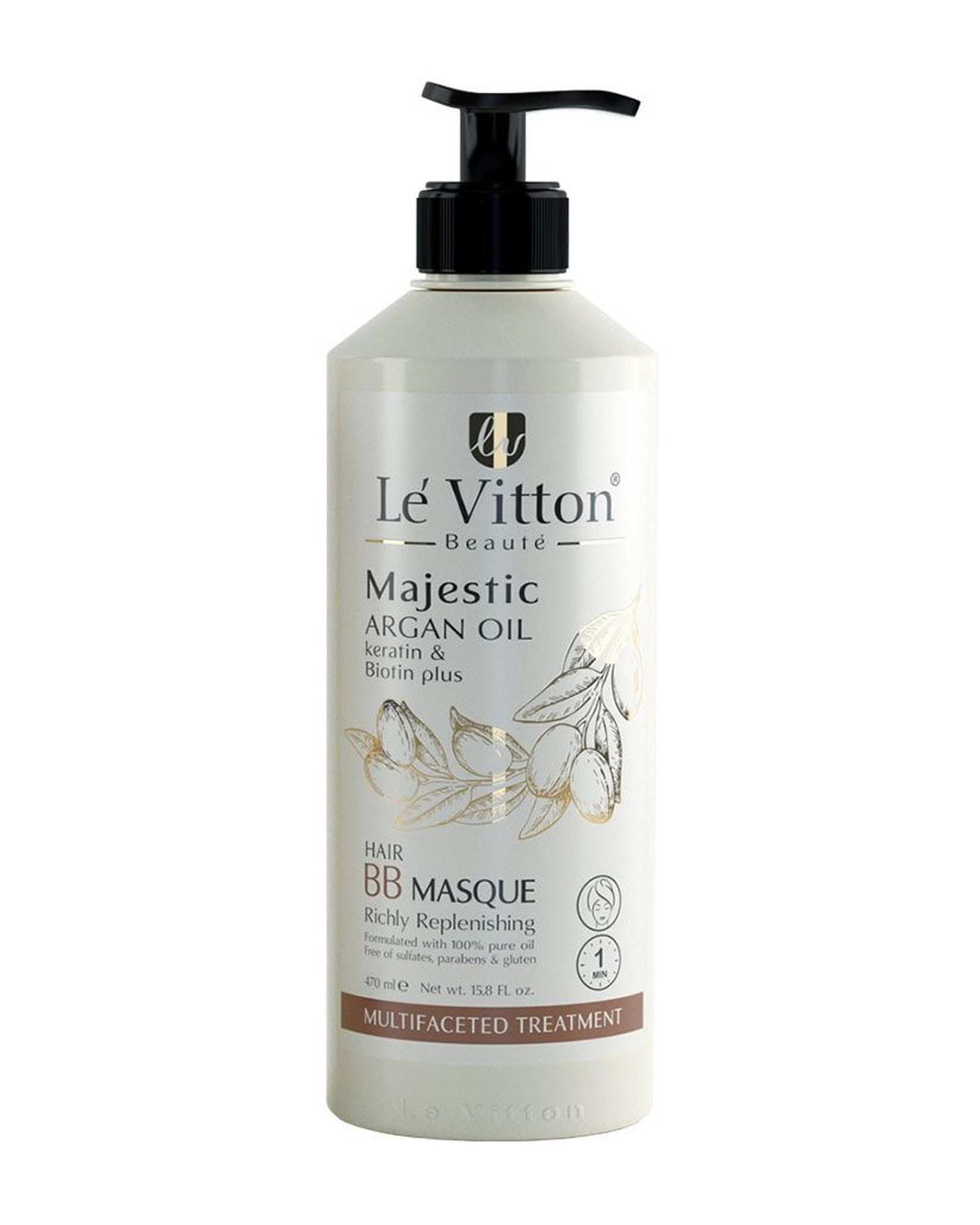 ماسک مو مغذی لویتون Levitton مناسب موهای آسیب دیده حاوی روغن آرگان مدل BB Masque حجم 470ml