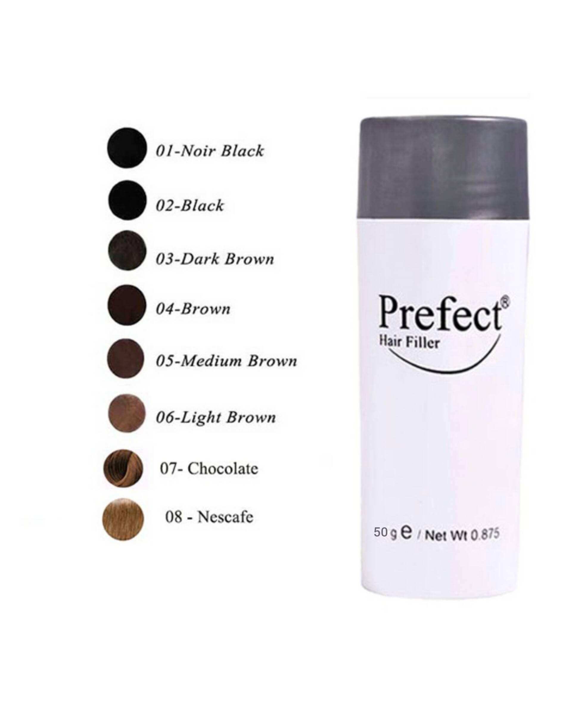 پودر پرپشت کننده مو پرفکت Prefect Hair Filler رنگ Noir Black شماره 01 حجم 50 گرم