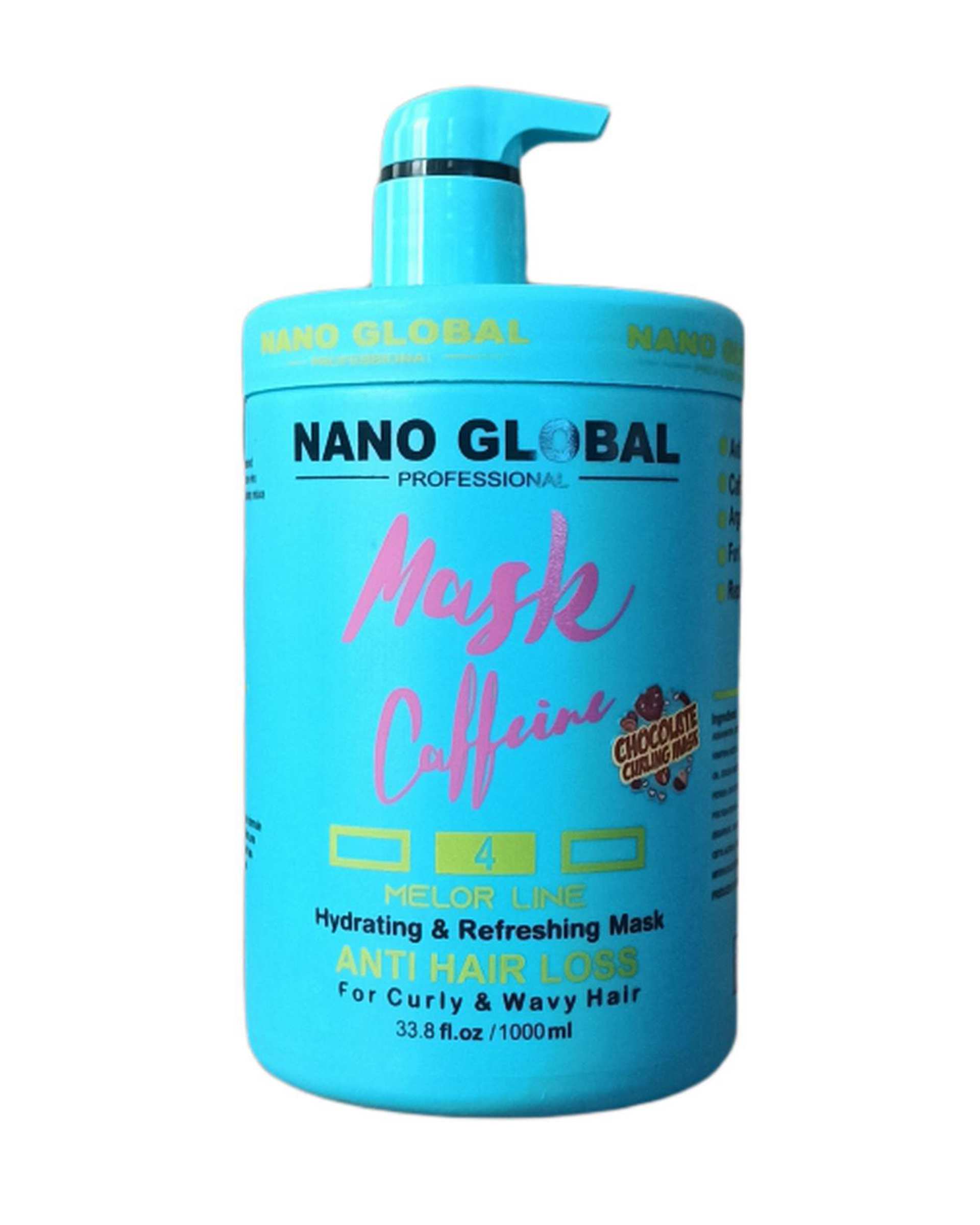 ماسک ضد ریزش مو نانوگلوبال Nano Global مناسب موهای فر و مجعد حاوی کافئین حجم 1000ml
