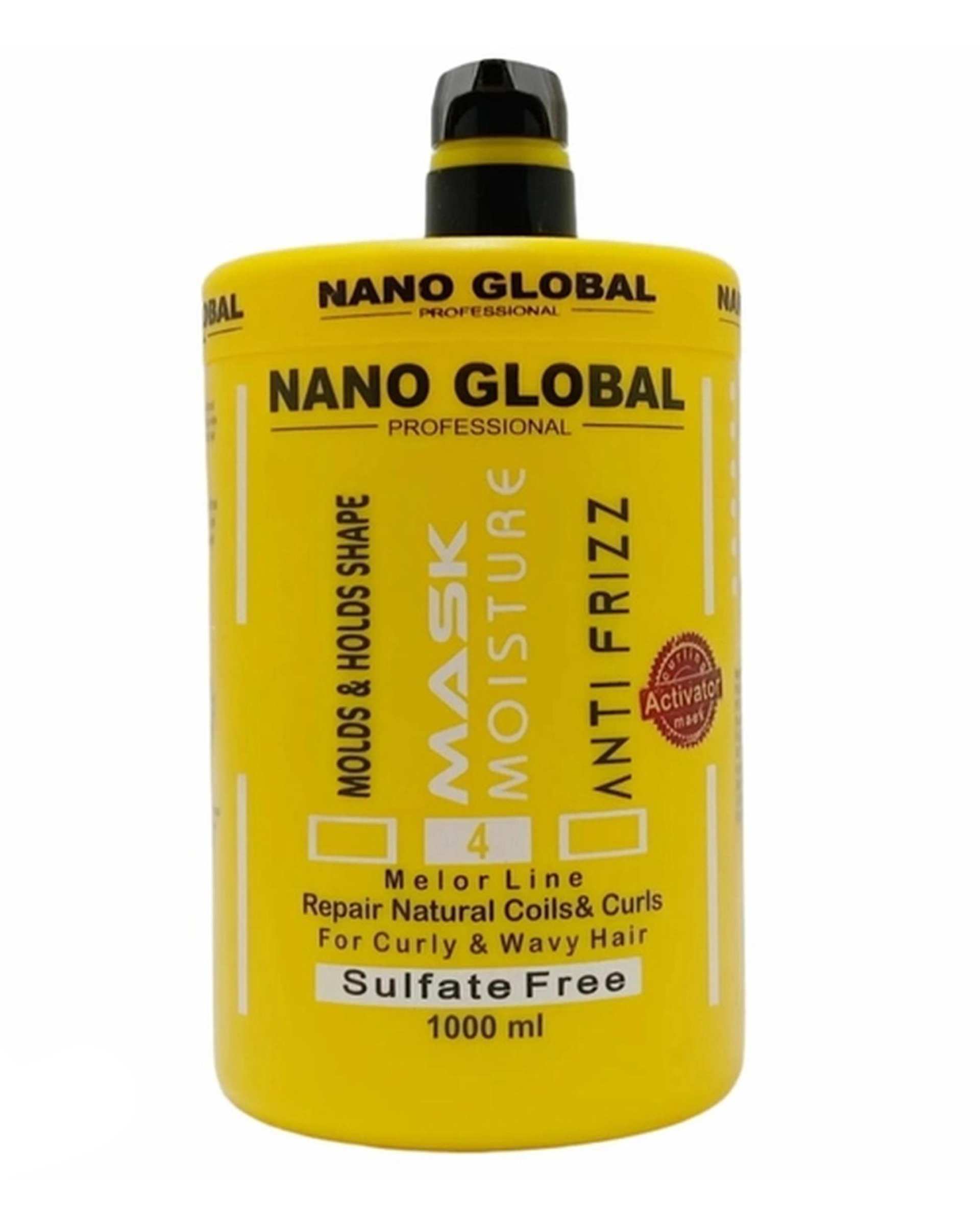 ماسک بدون سولفات احیا کننده مو نانوگلوبال Nano Global مناسب موهای فر و مجعد حجم 1000ml