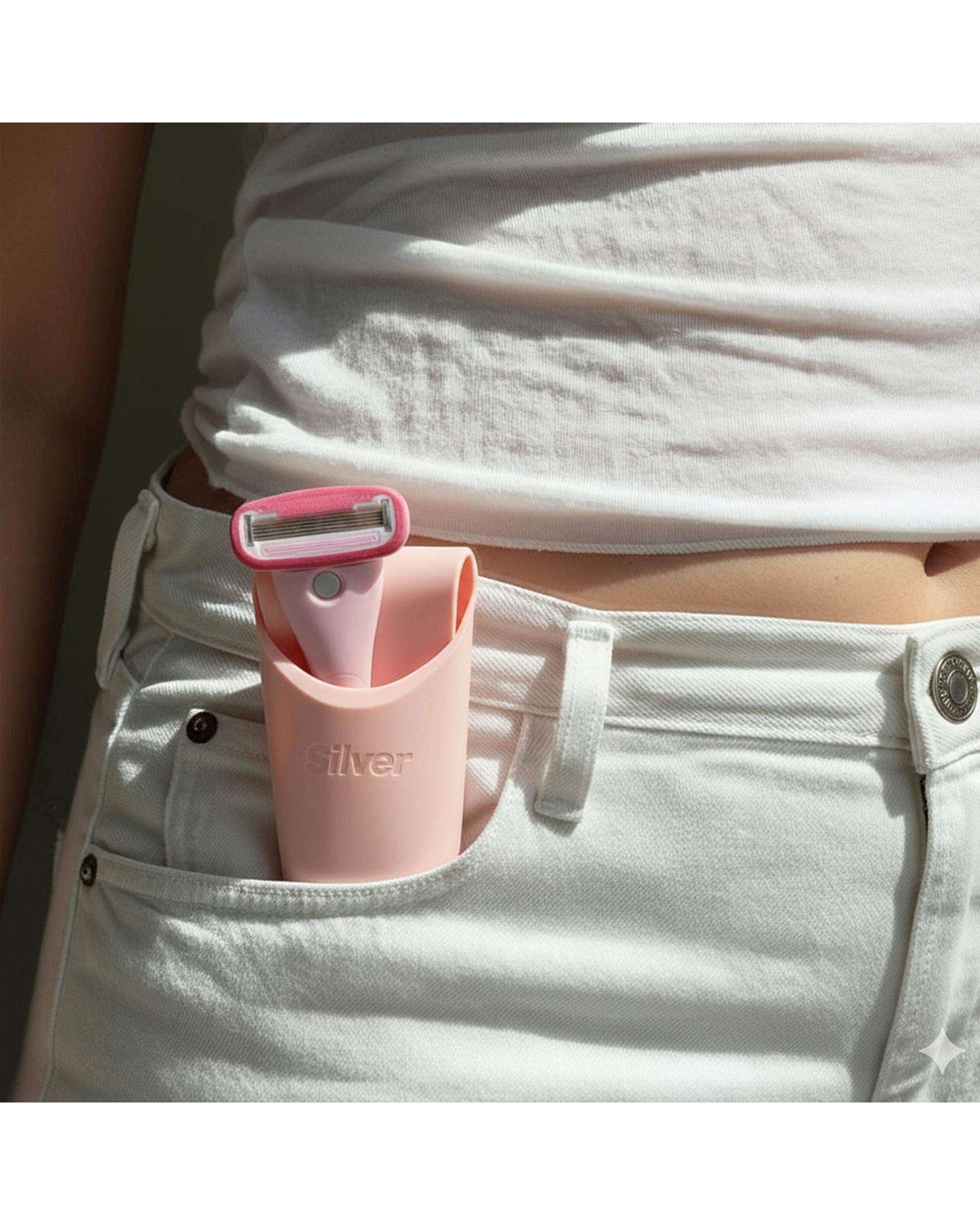 خودتراش زنانه 5 لبه صورتی سیلور Silver مدل Gloria5 System دسته با 2 تیغ یدک و هوک نگهدارنده