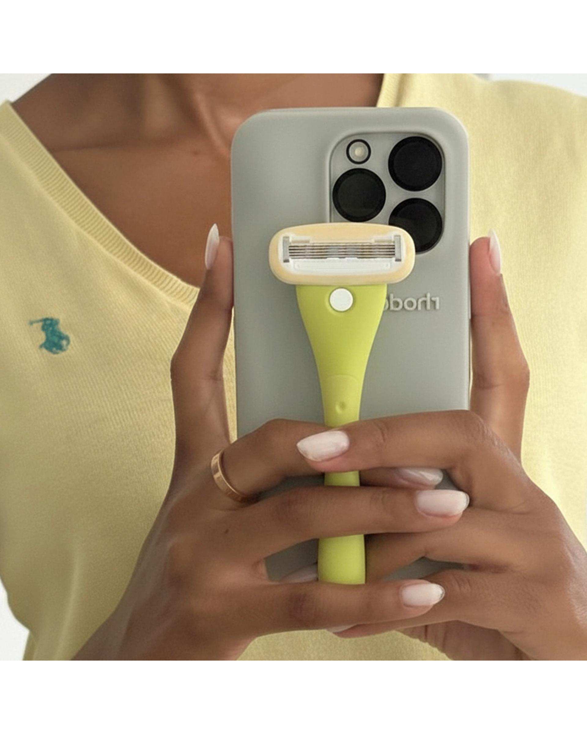 خودتراش زنانه 5 لبه زرد سیلور Silver مدل Gloria5 System دسته با 2 تیغ یدک و هوک نگهدارنده