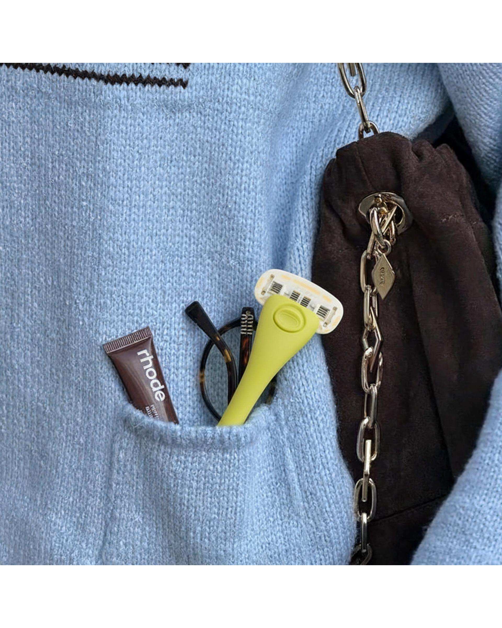 خودتراش زنانه 5 لبه زرد سیلور Silver مدل Gloria5 System دسته با 2 تیغ یدک و هوک نگهدارنده