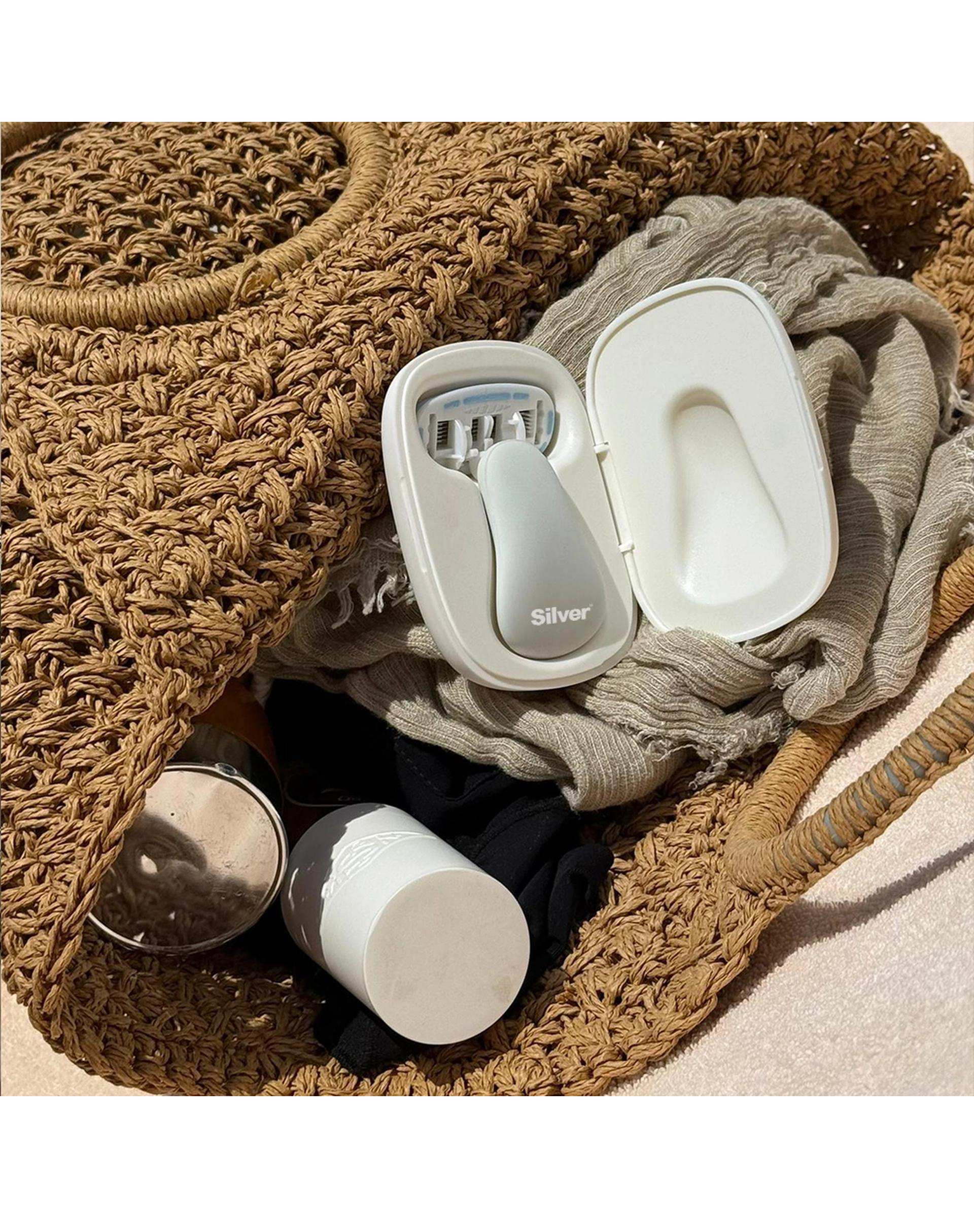 خودتراش زنانه 5 لبه سفید سیلور Silver مدل Gloria5 GO دسته با 3 تیغ یدک و هاردکیس