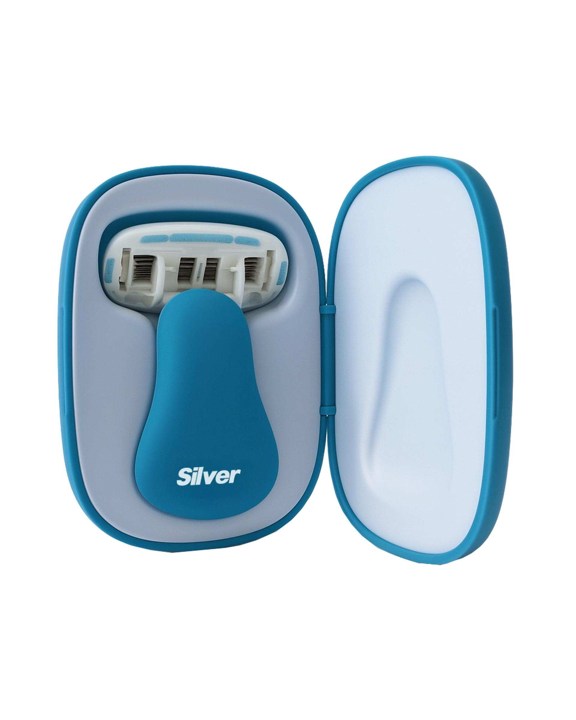 خودتراش زنانه 5 لبه آبی سیلور Silver مدل Gloria5 GO دسته با 3 تیغ یدک و هاردکیس