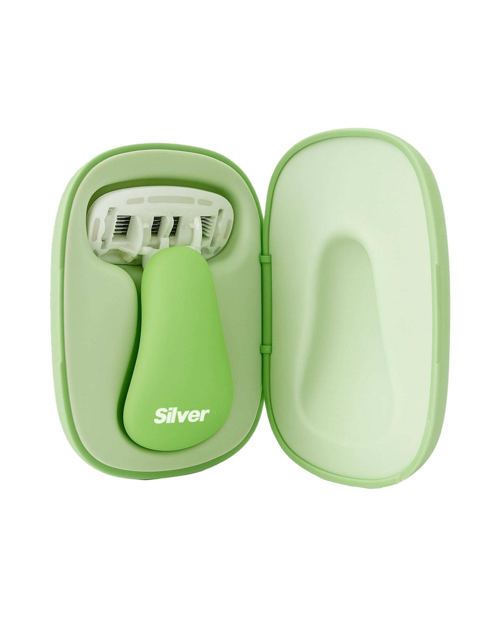 خودتراش زنانه 5 لبه سبز سیلور Silver مدل Gloria5 GO دسته با 3 تیغ یدک و هاردکیس