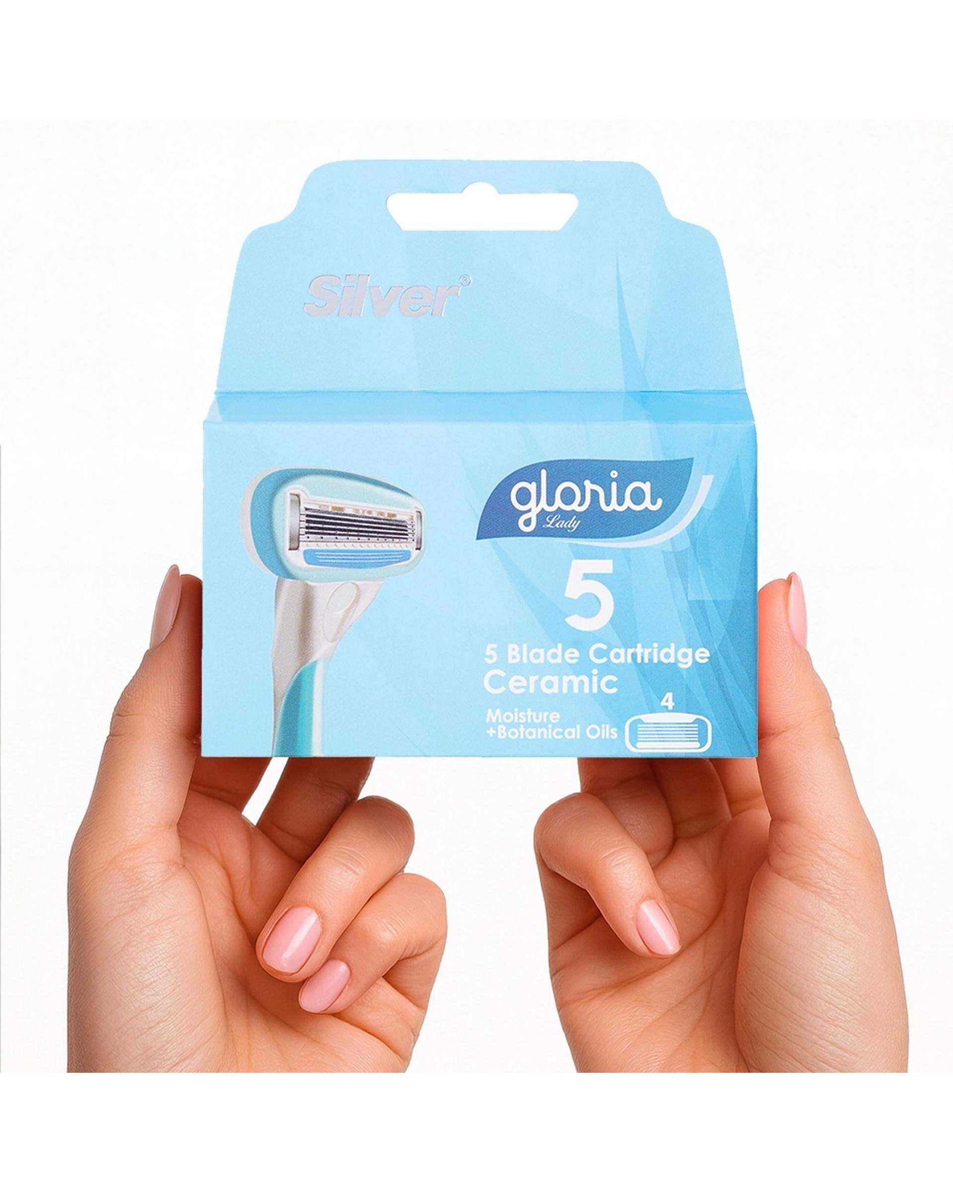 تیغ یدک زنانه 5 لبه آبی سیلور Silver مدل Gloria5 بسته 4 عددی