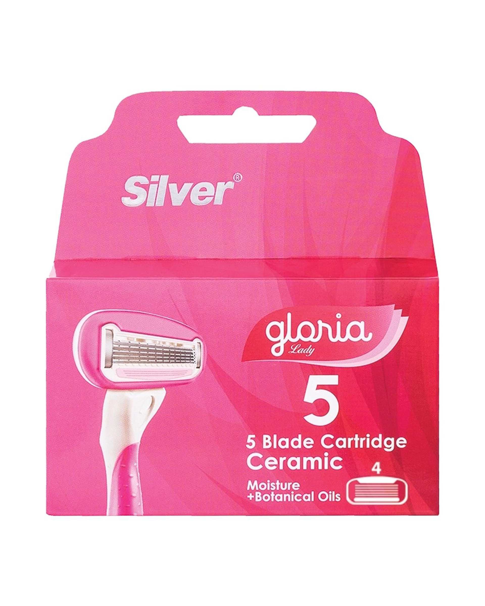 تیغ یدک زنانه 5 لبه صورتی سیلور Silver مدل Gloria5 بسته 4 عددی