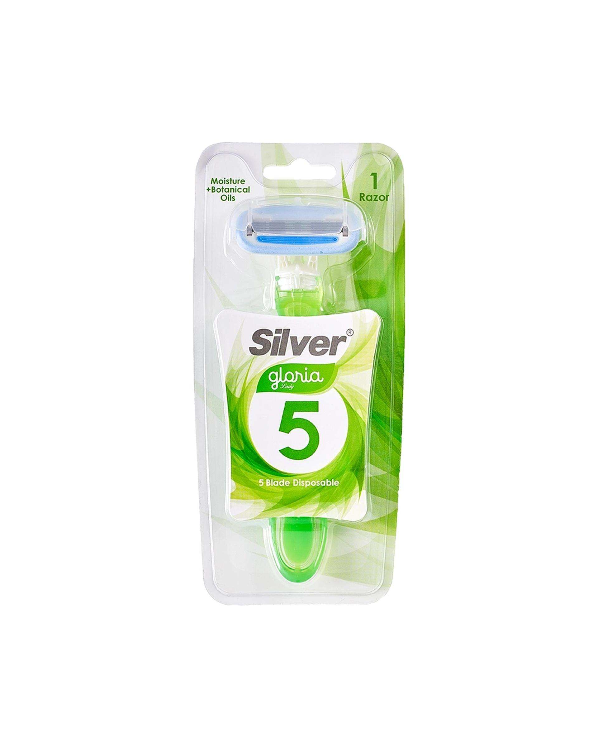 خودتراش زنانه 5 لبه سبز سیلور Silver مدل Gloria5 بسته 1 عددی