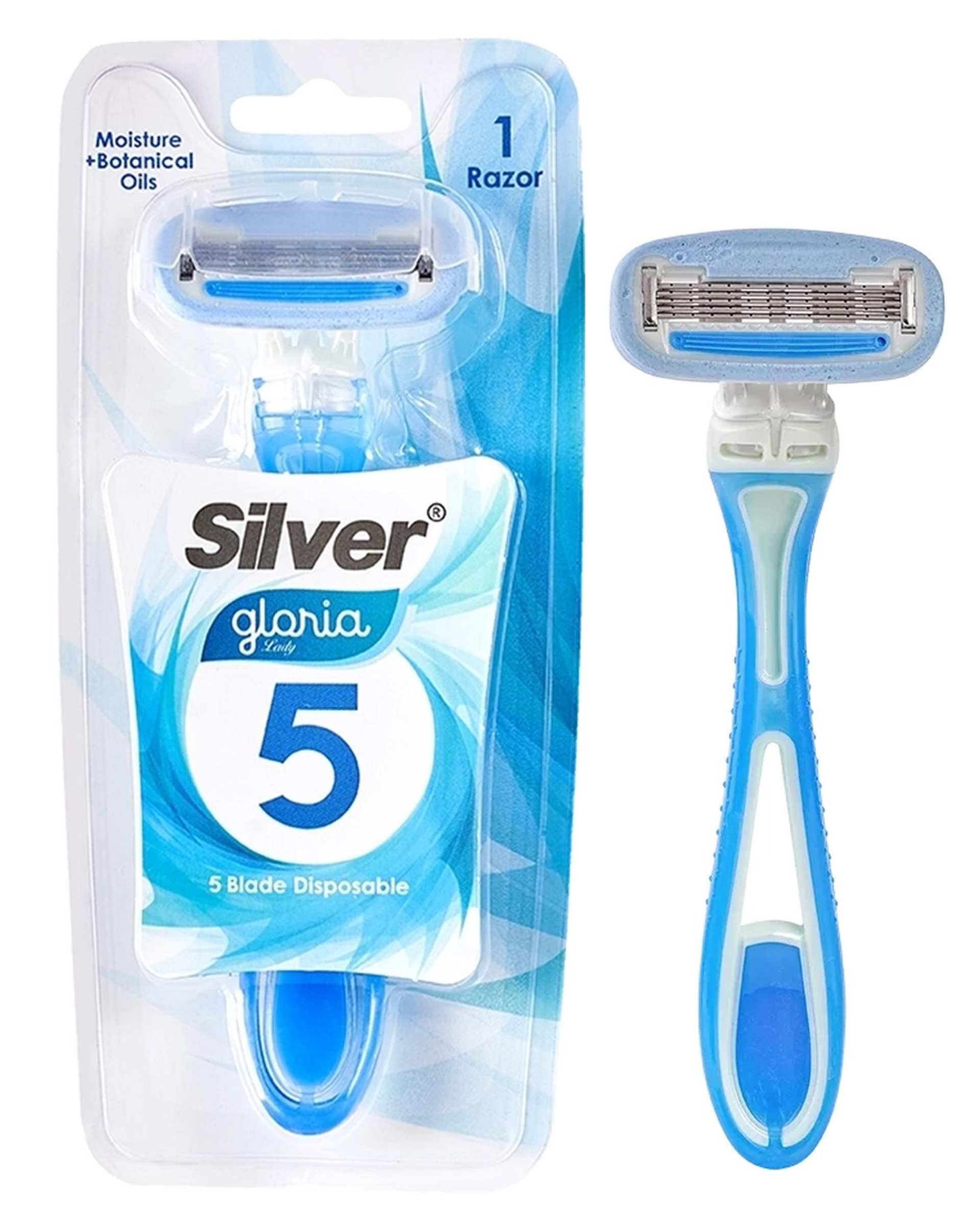 خودتراش زنانه 5 لبه آبی سیلور Silver مدل Gloria5 بسته 1 عددی