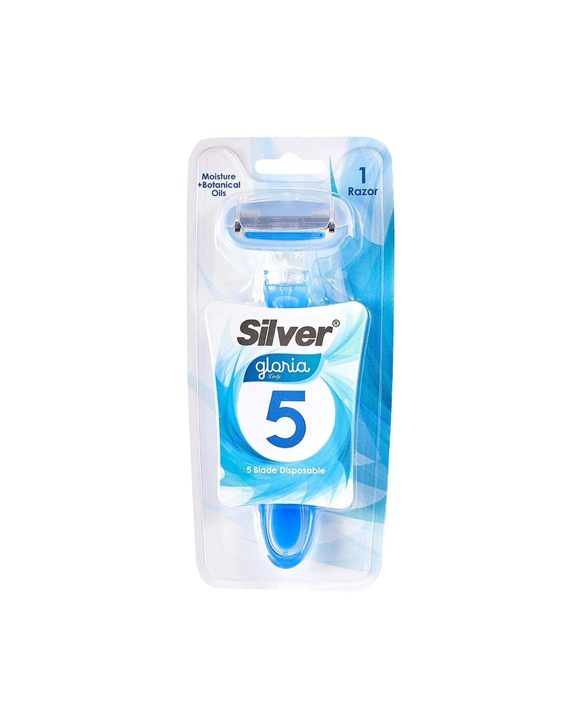 خودتراش زنانه 5 لبه آبی سیلور Silver مدل Gloria5 بسته 1 عددی