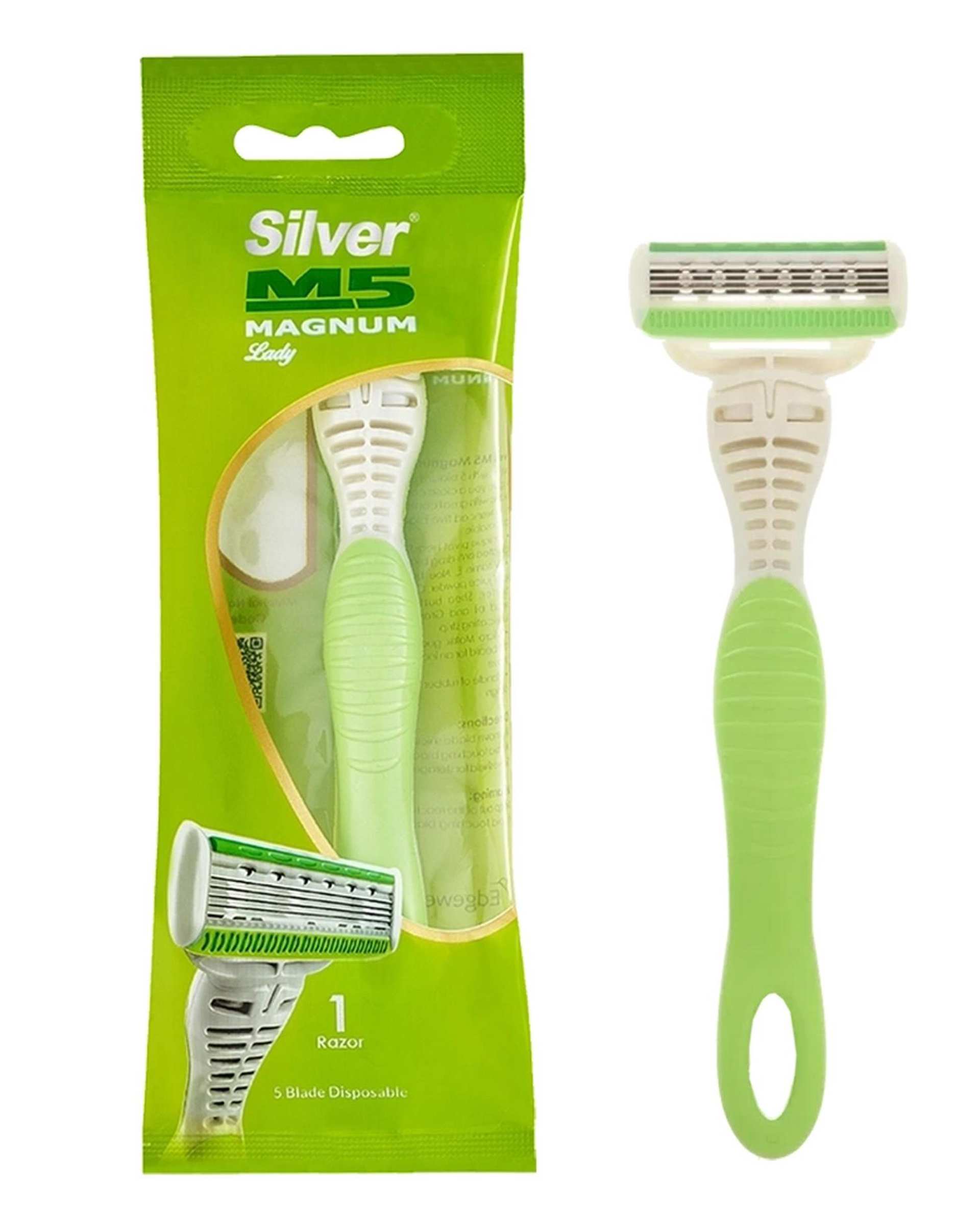خودتراش زنانه 5 لبه سبز سیلور Silver مدل Magnum M5 بسته 1 عددی
