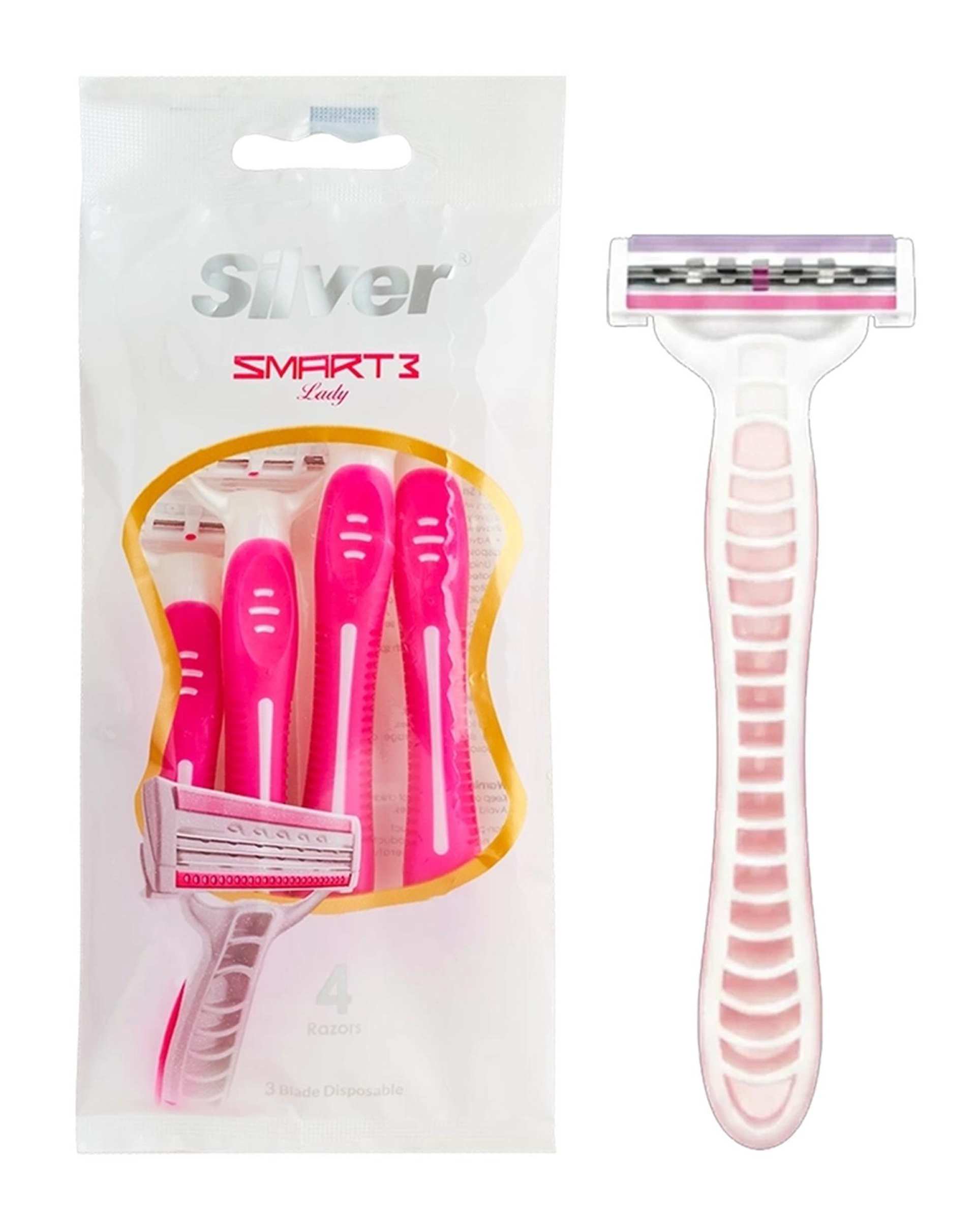 خودتراش زنانه 3 لبه سیلور Silver مدل Smart3 بسته 4 عددی