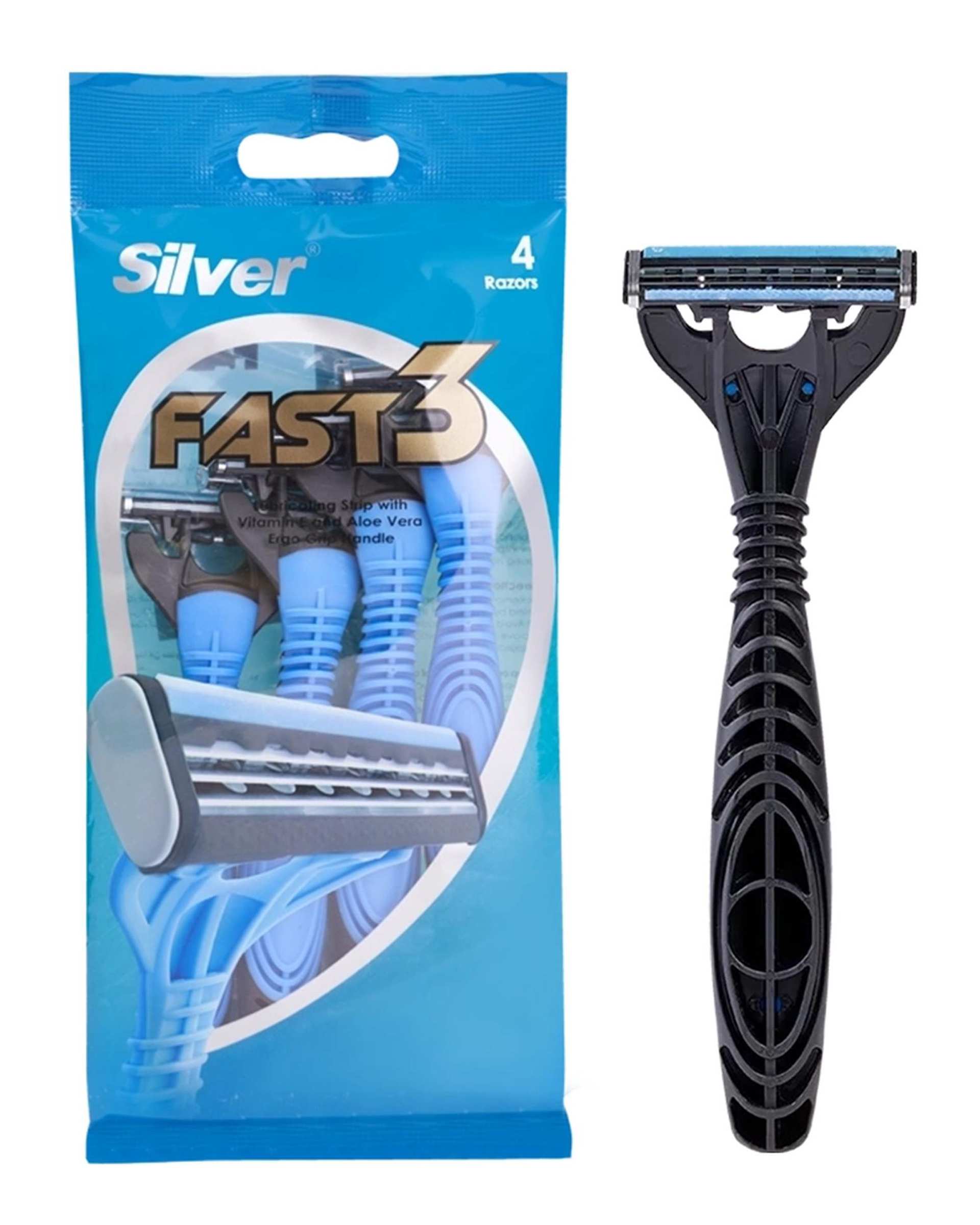 خودتراش 3 لبه سیلور Silver مدل Fast3 بسته 4 عددی