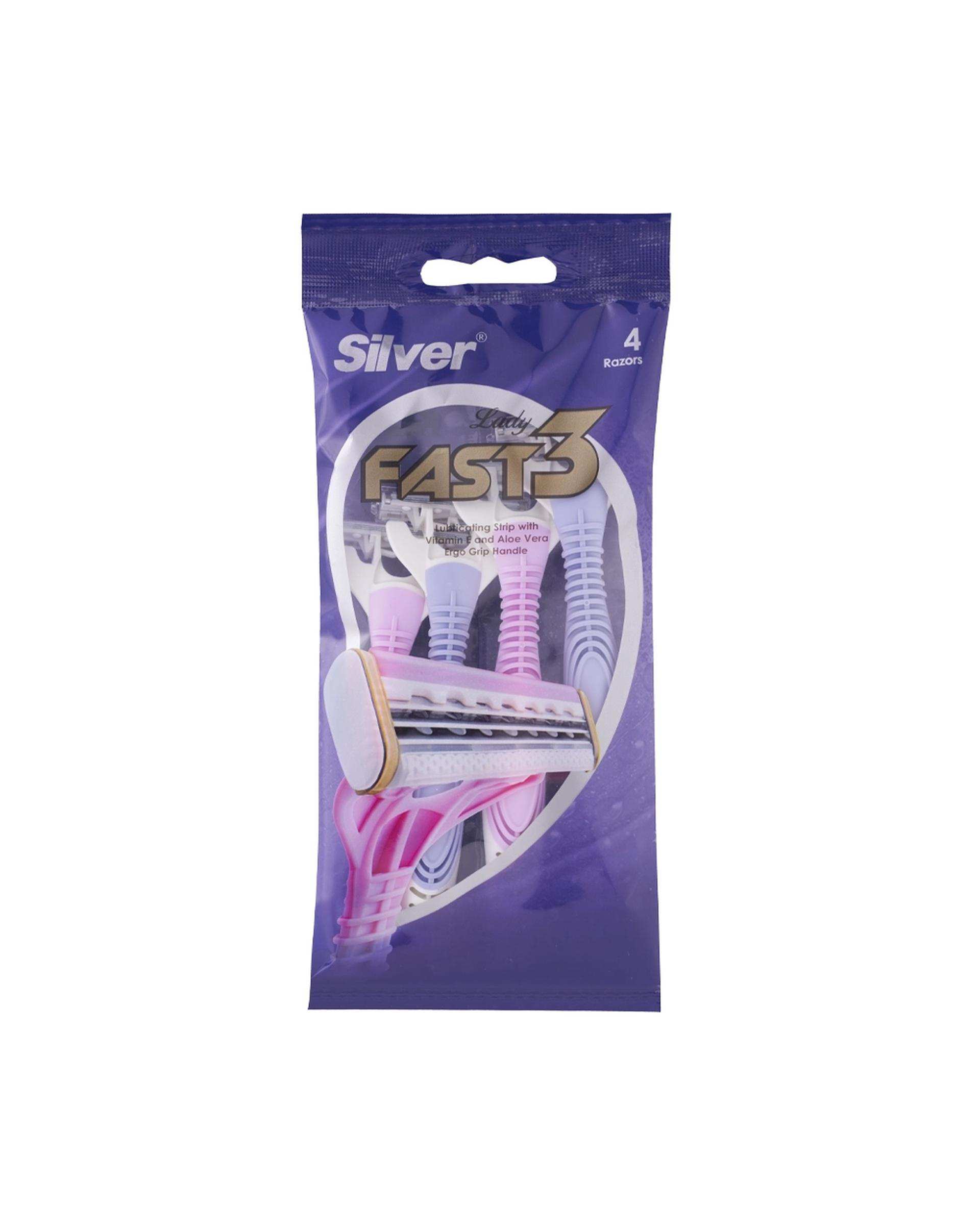 خودتراش زنانه 3 لبه سیلور Silver مدل Fast3 بسته 4 عددی