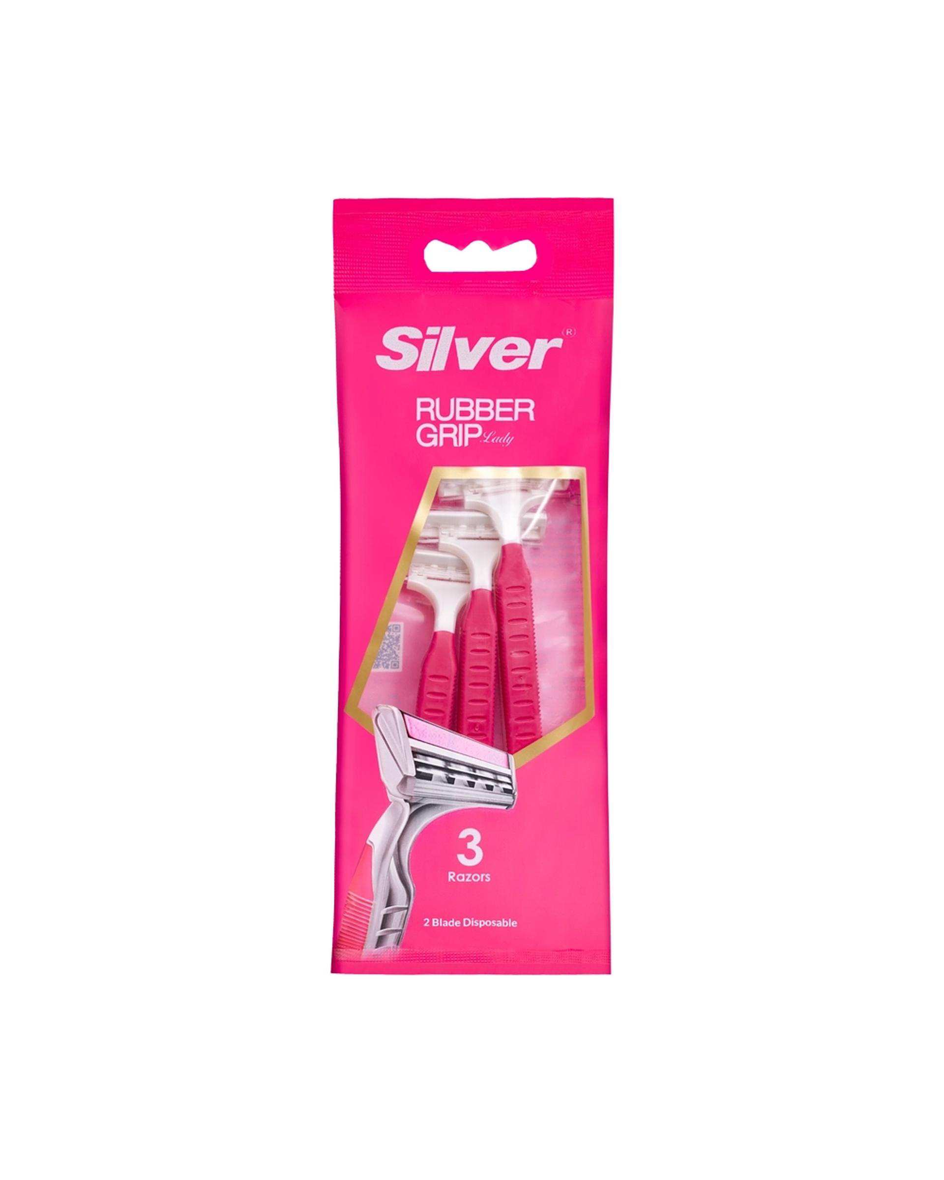 خودتراش زنانه 2 لبه سیلور Silver مدل Rubber Grip بسته 3 عددی