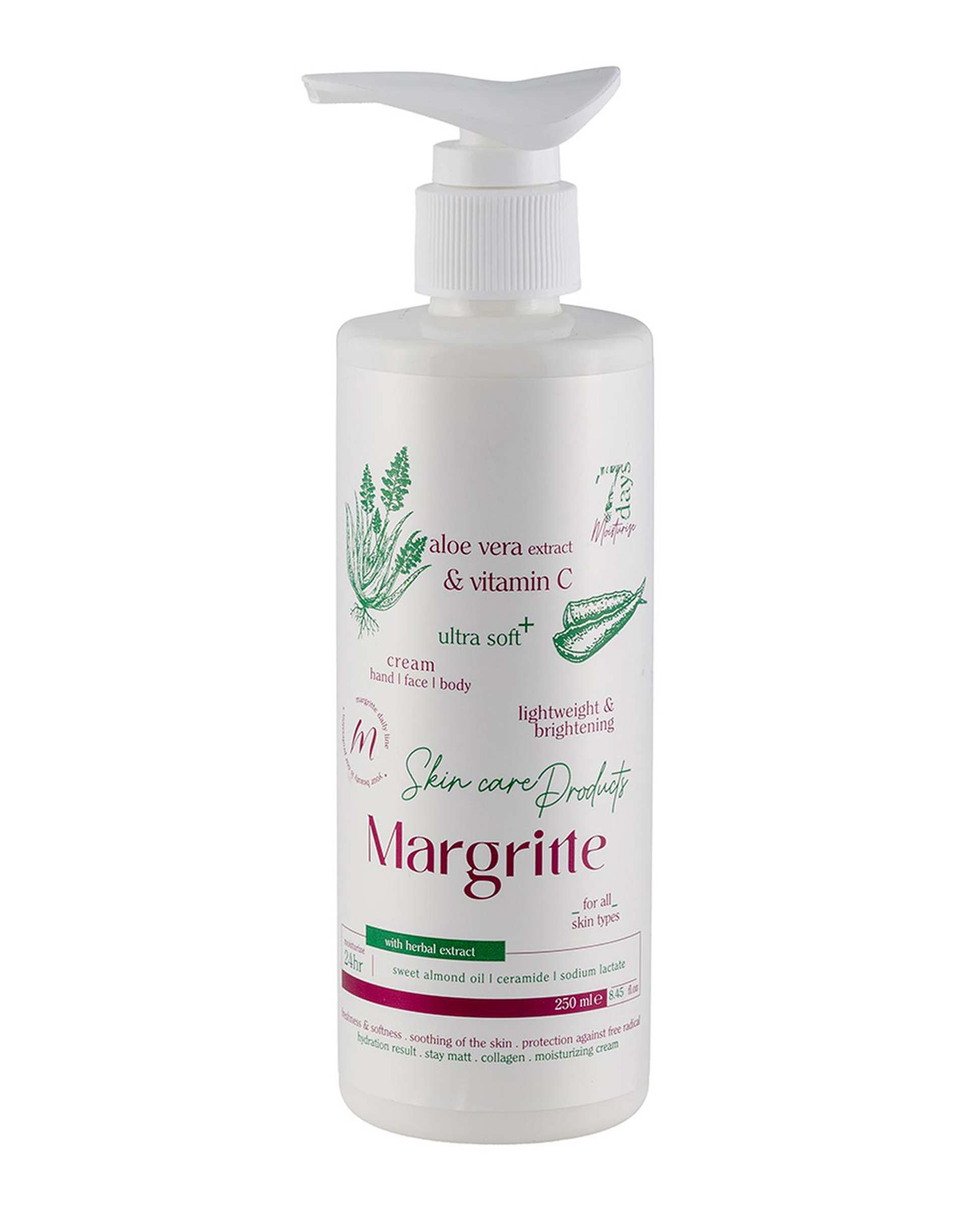 کرم مرطوب کننده و آبرسان مارگریت Margritte حاوی عصاره آلوئه ورا و ویتامین C حجم 250ml