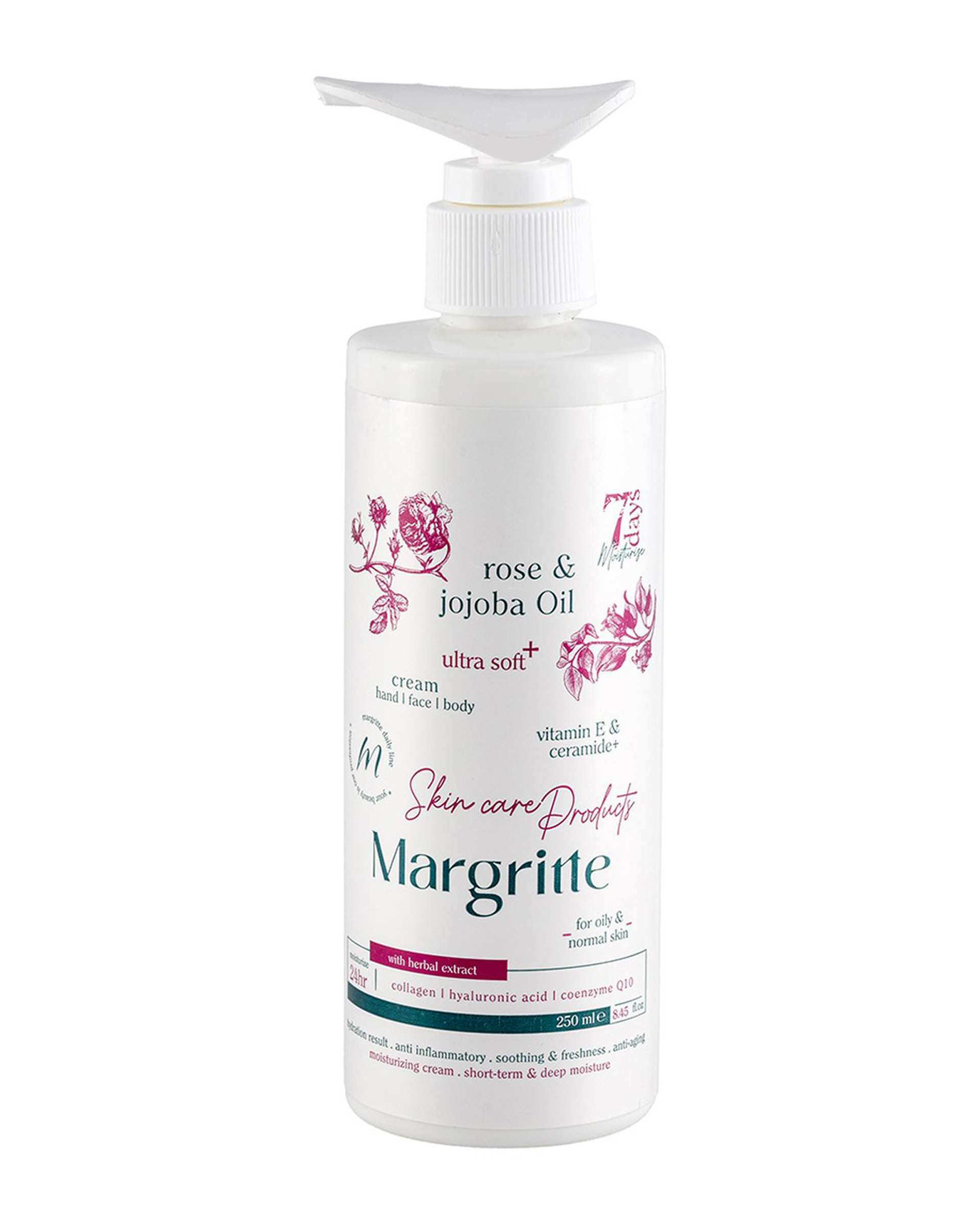 کرم مرطوب کننده و آبرسان مارگریت Margritte حاوی گل رز و جوجوبا حجم 250ml