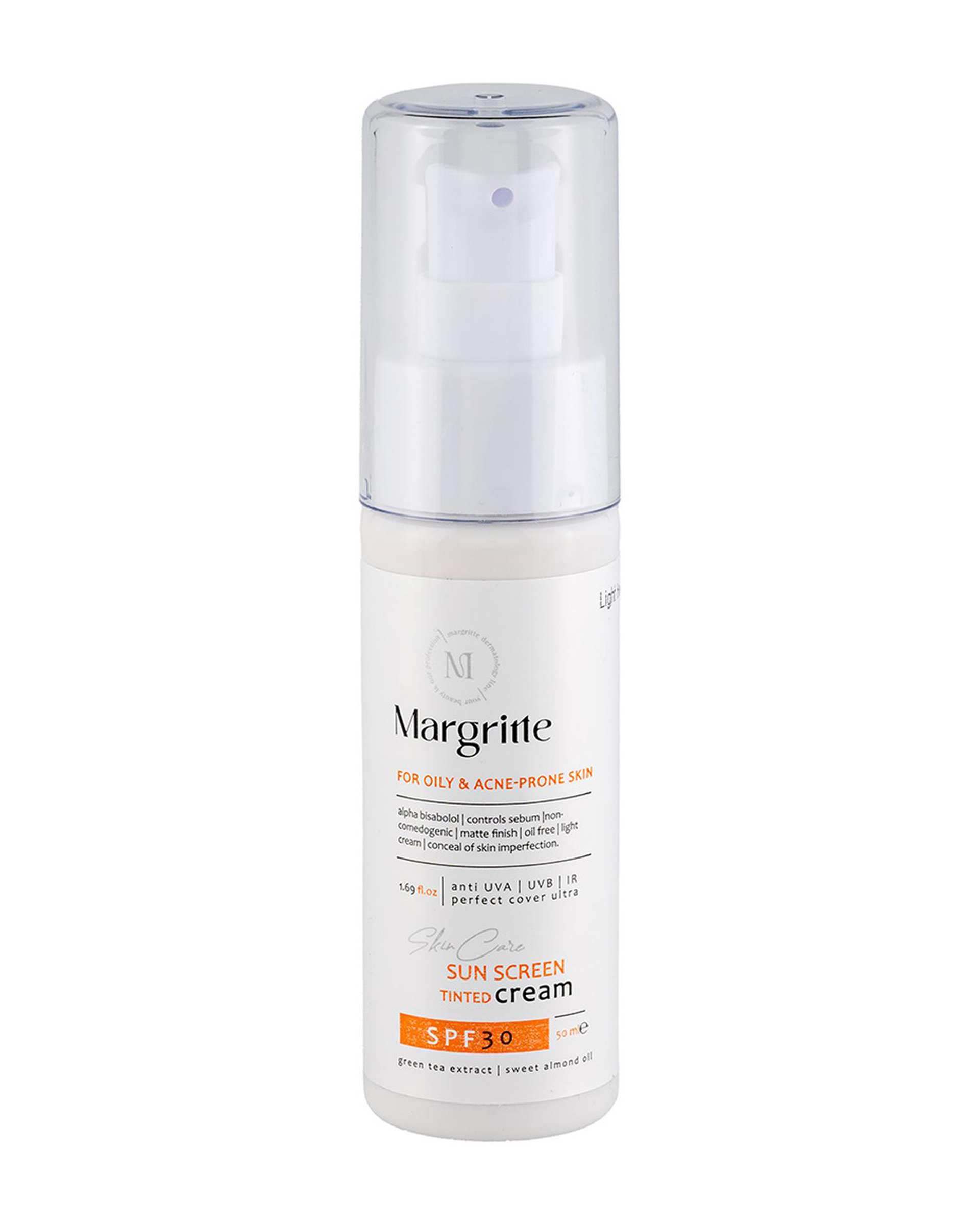 کرم ضد آفتاب رنگی SPF30 مارگریت Margritte مناسب پوست چرب و مستعد آکنه بژ روشن حجم 50ml