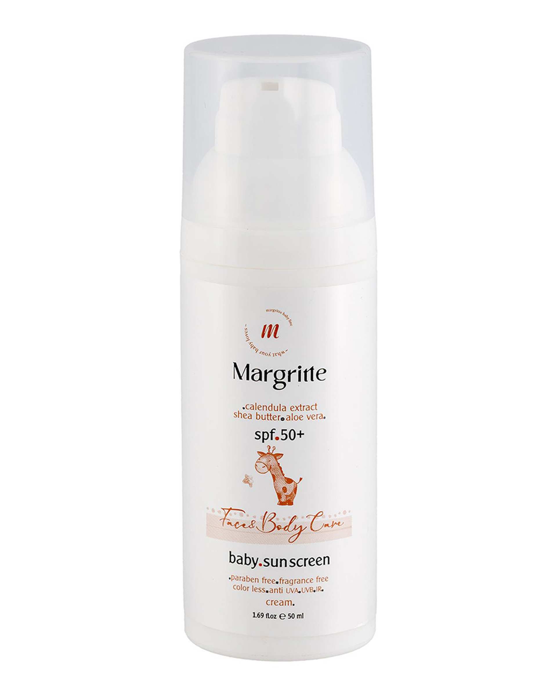 کرم ضد آفتاب بی رنگ کودک SPF50 مارگریت Margritte مناسب انواع پوست حجم 50ml