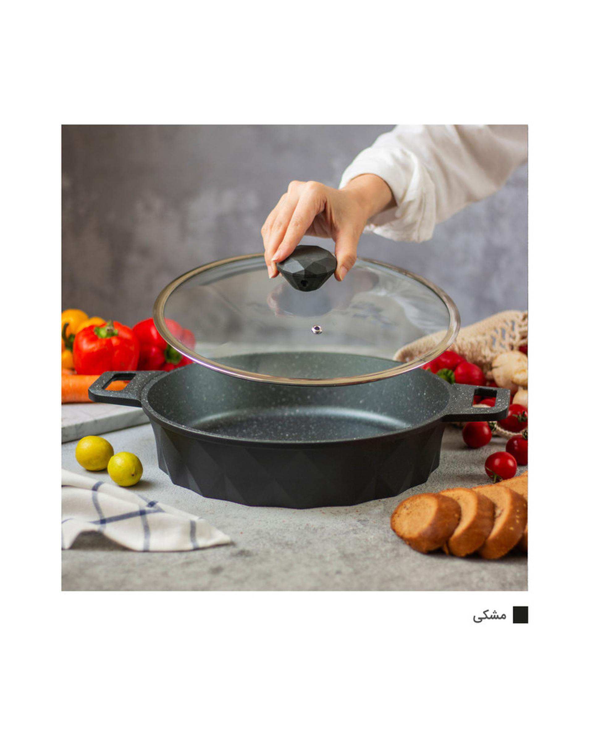 تابه دو دسته مشکی تکنو Tecno مدل دایموند سایز 28