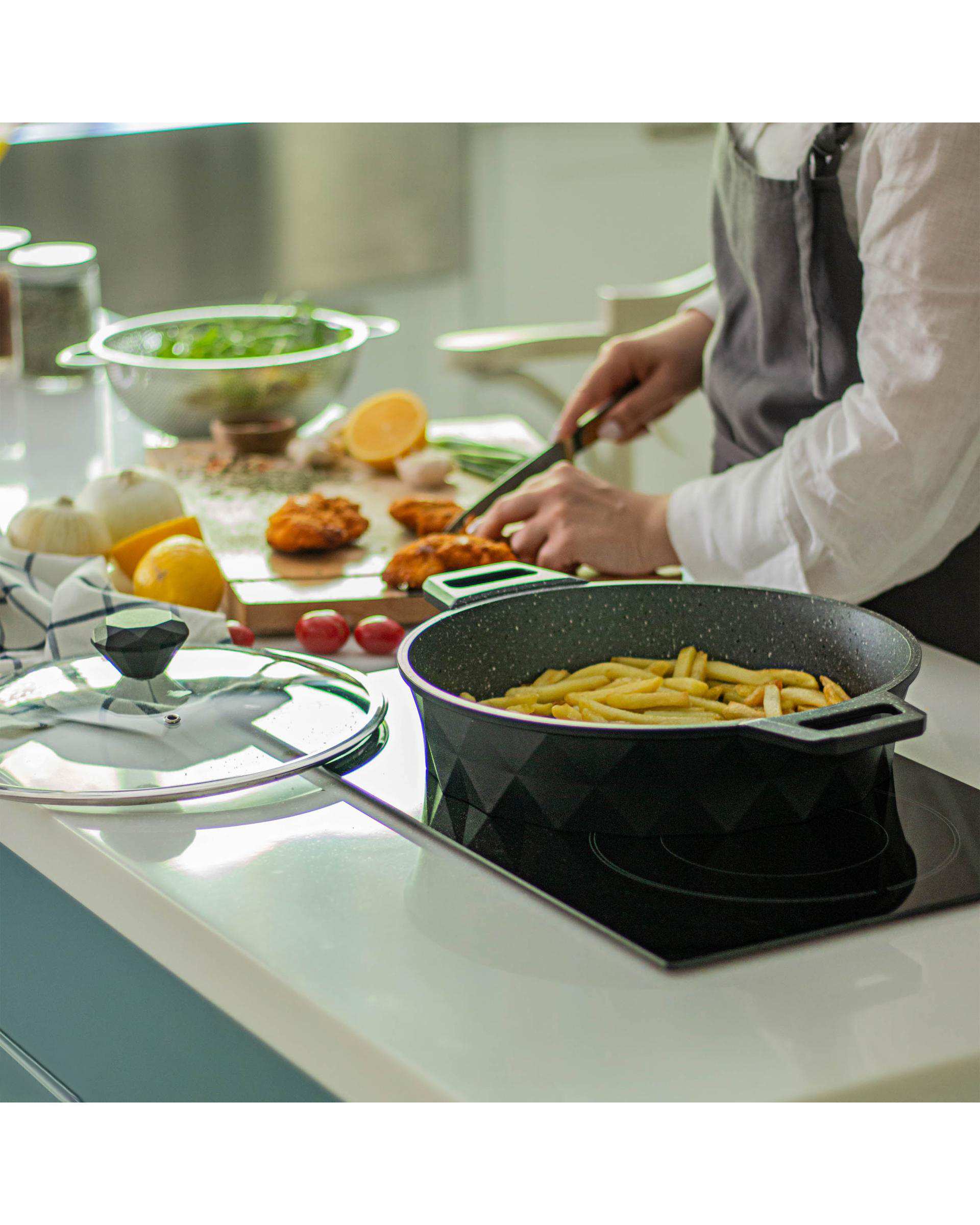 تابه دو دسته مشکی تکنو Tecno مدل دایموند سایز 28