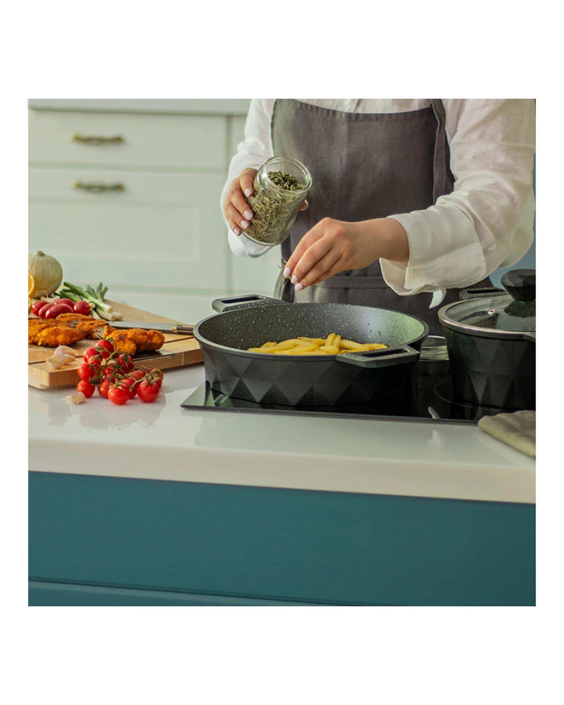 تابه دو دسته طوسی تکنو Tecno مدل دایموند سایز 28