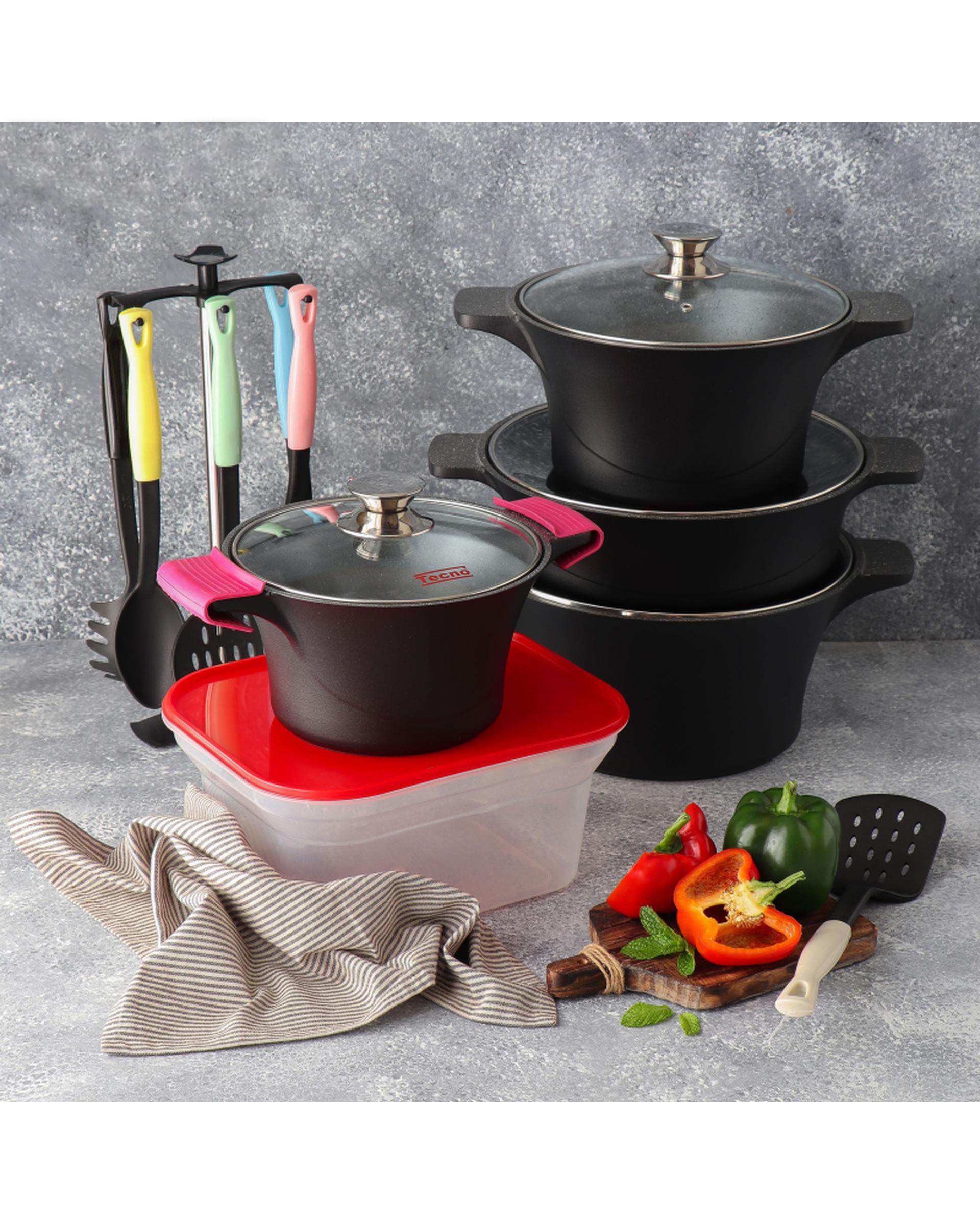 سرویس قابلمه 18 پارچه مشکی تکنو Tecno مدل آناهیتا