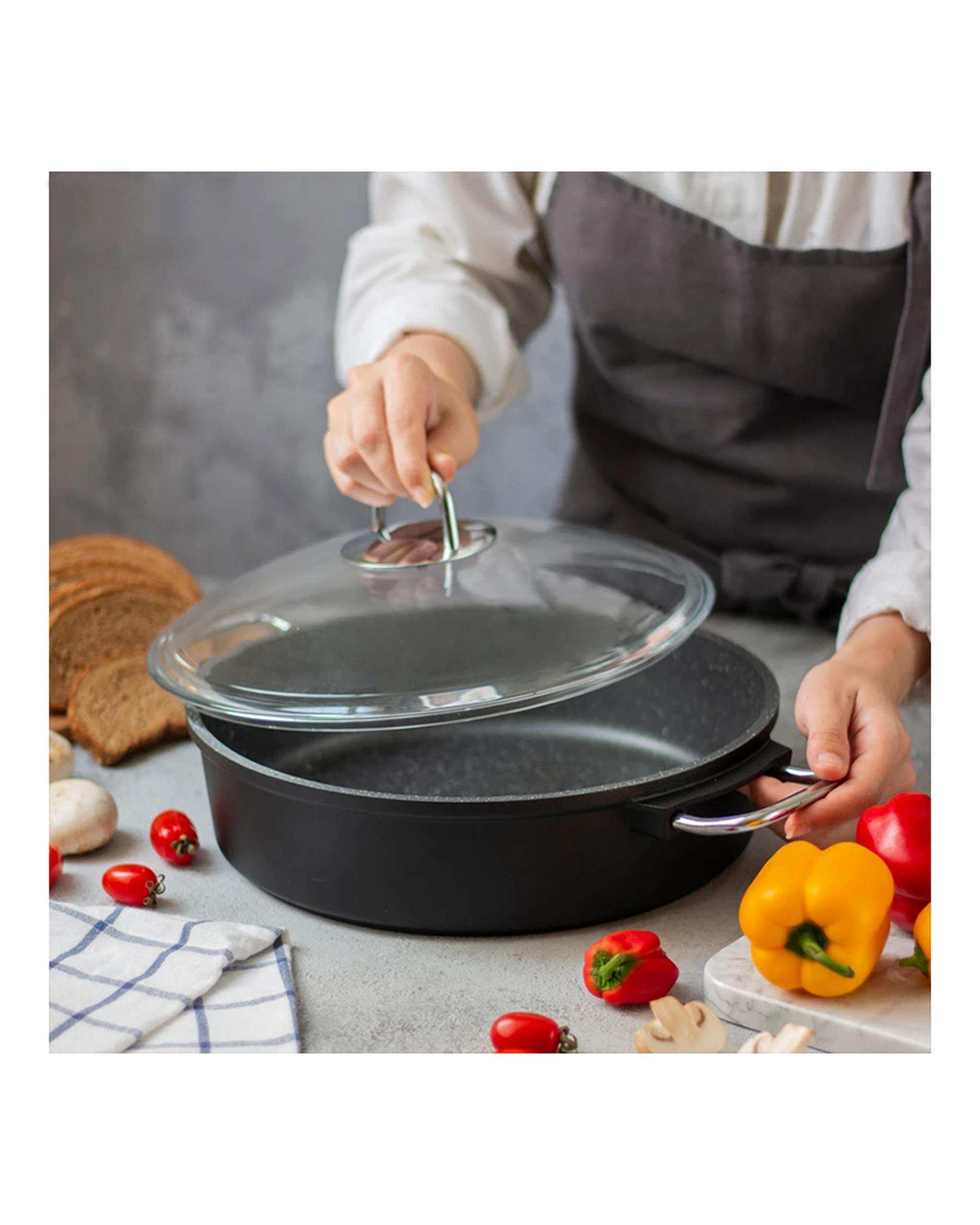 تابه دو دسته مشکی تکنو Tecno مدل ان تاپ سایز 28