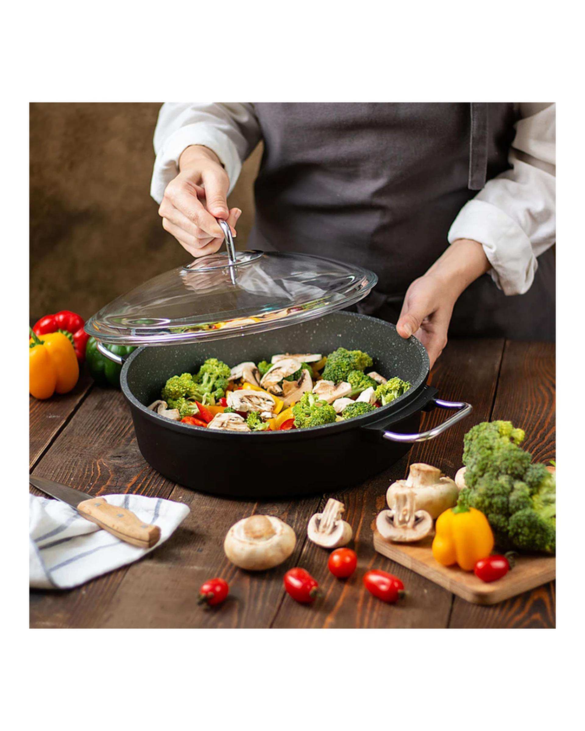 تابه دو دسته مشکی تکنو Tecno مدل ان تاپ سایز 28