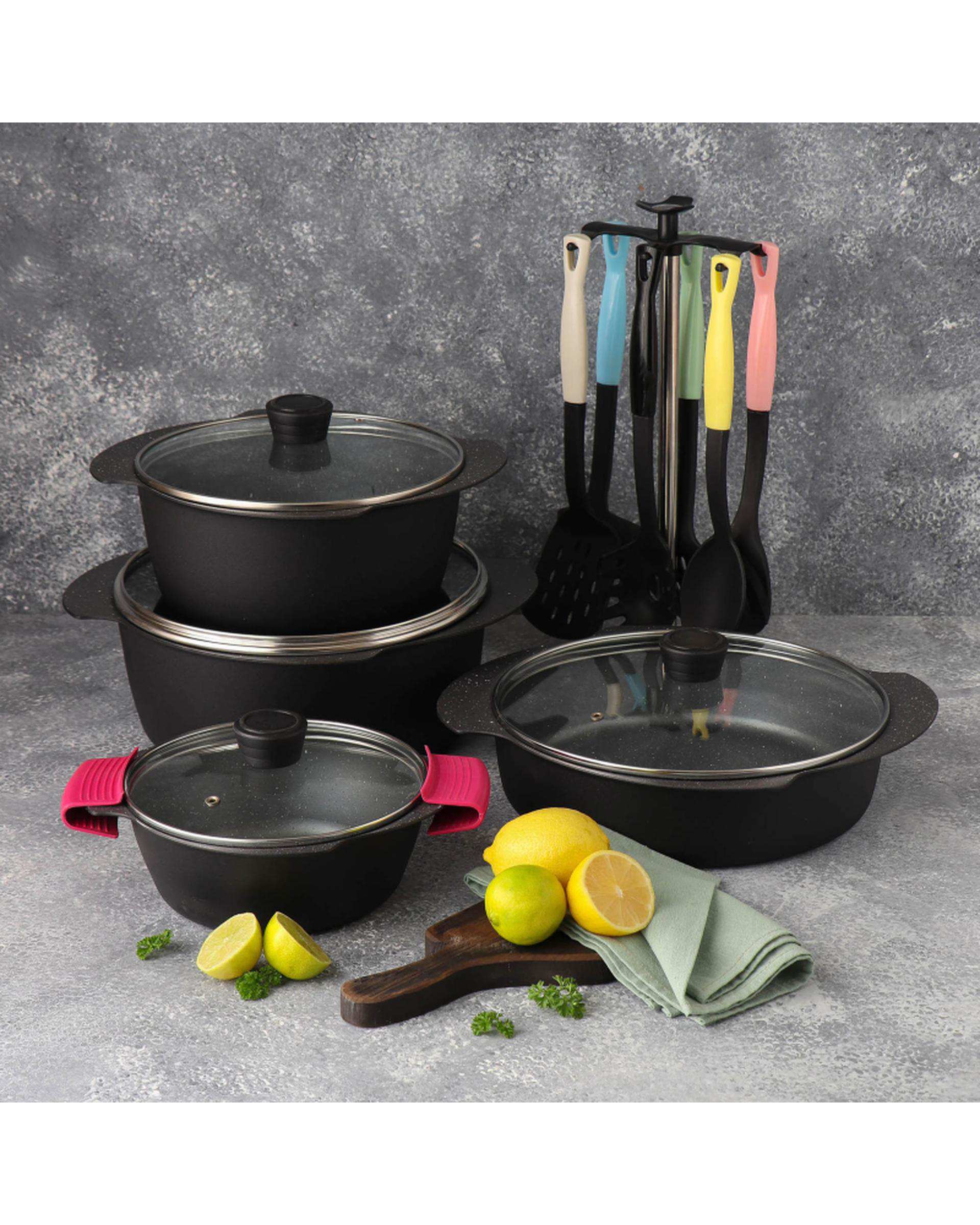 سرویس قابلمه 17 پارچه مشکی تکنو Tecno مدل پروانه