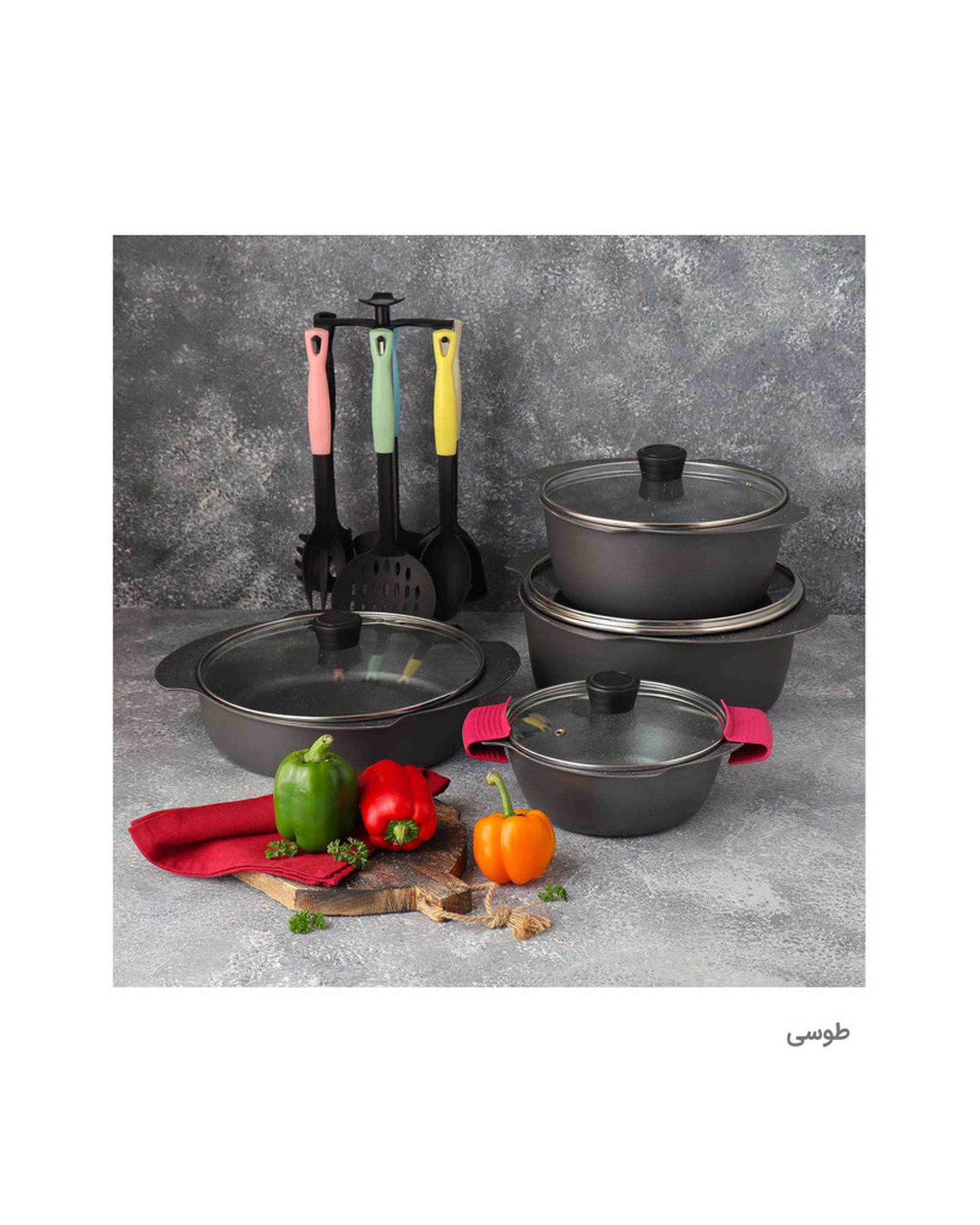 سرویس قابلمه 17 پارچه طوسی تکنو Tecno مدل پروانه