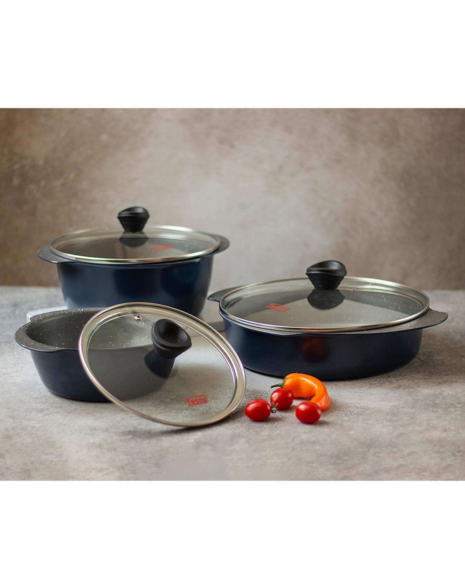 سرویس قابلمه 6 پارچه سرمه ای تکنو Tecno مدل پروانه