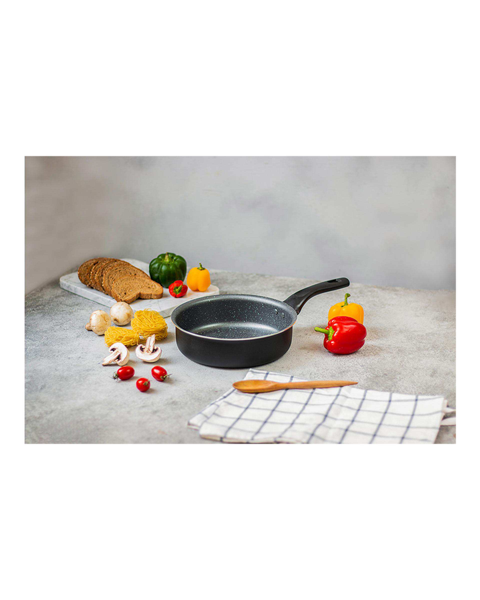 تابه تک دسته بدون درب مشکی تکنو Tecno مدل آنتیک سایز 22