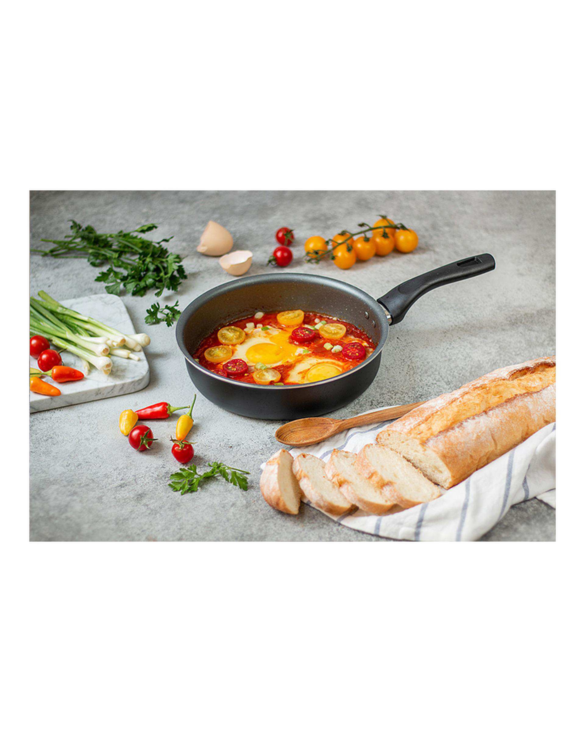 تابه تک دسته بدون درب مشکی تکنو Tecno مدل آنتیک سایز 28