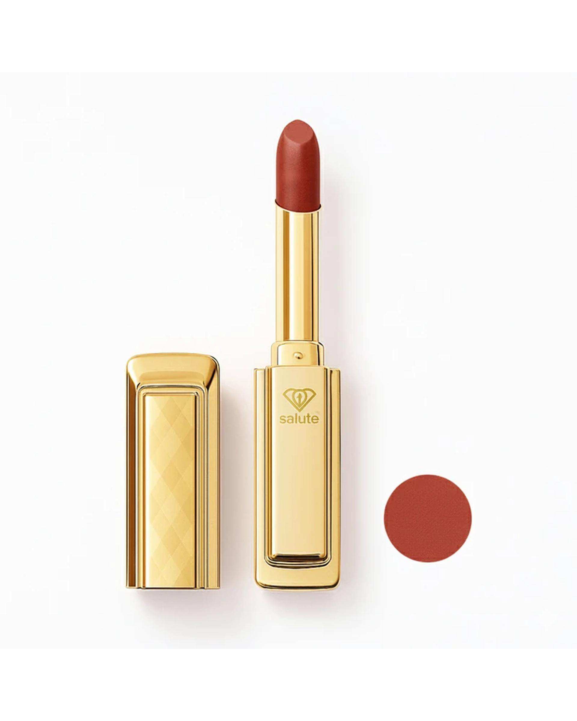 رژ لب جامد براق سالوته پرو Salute مدل اسلیم رنگ قهوه ای شماره S 952