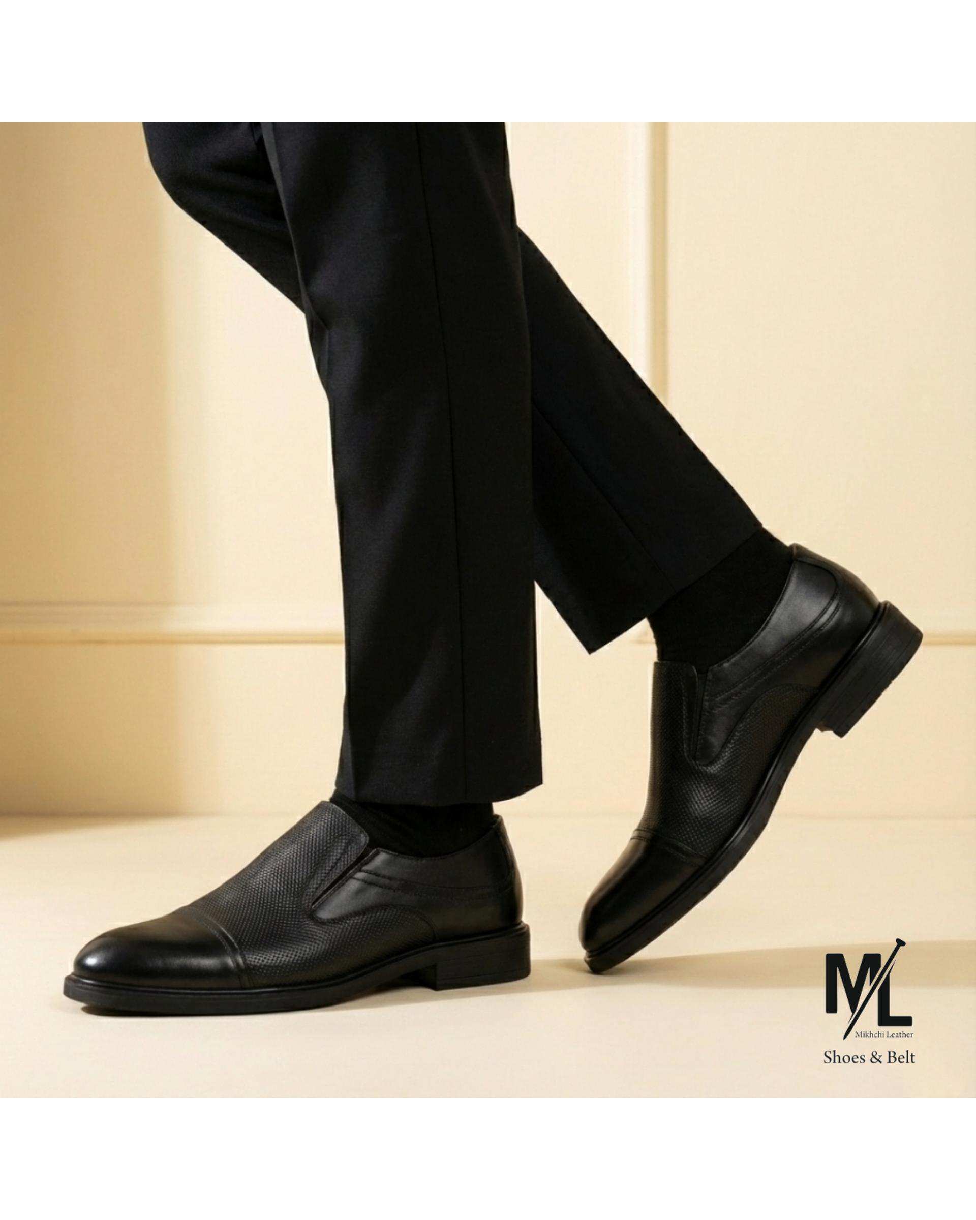 کفش چرم مردانه رسمی مشکی چرم میخچی Mikhchi Leather مدل E115