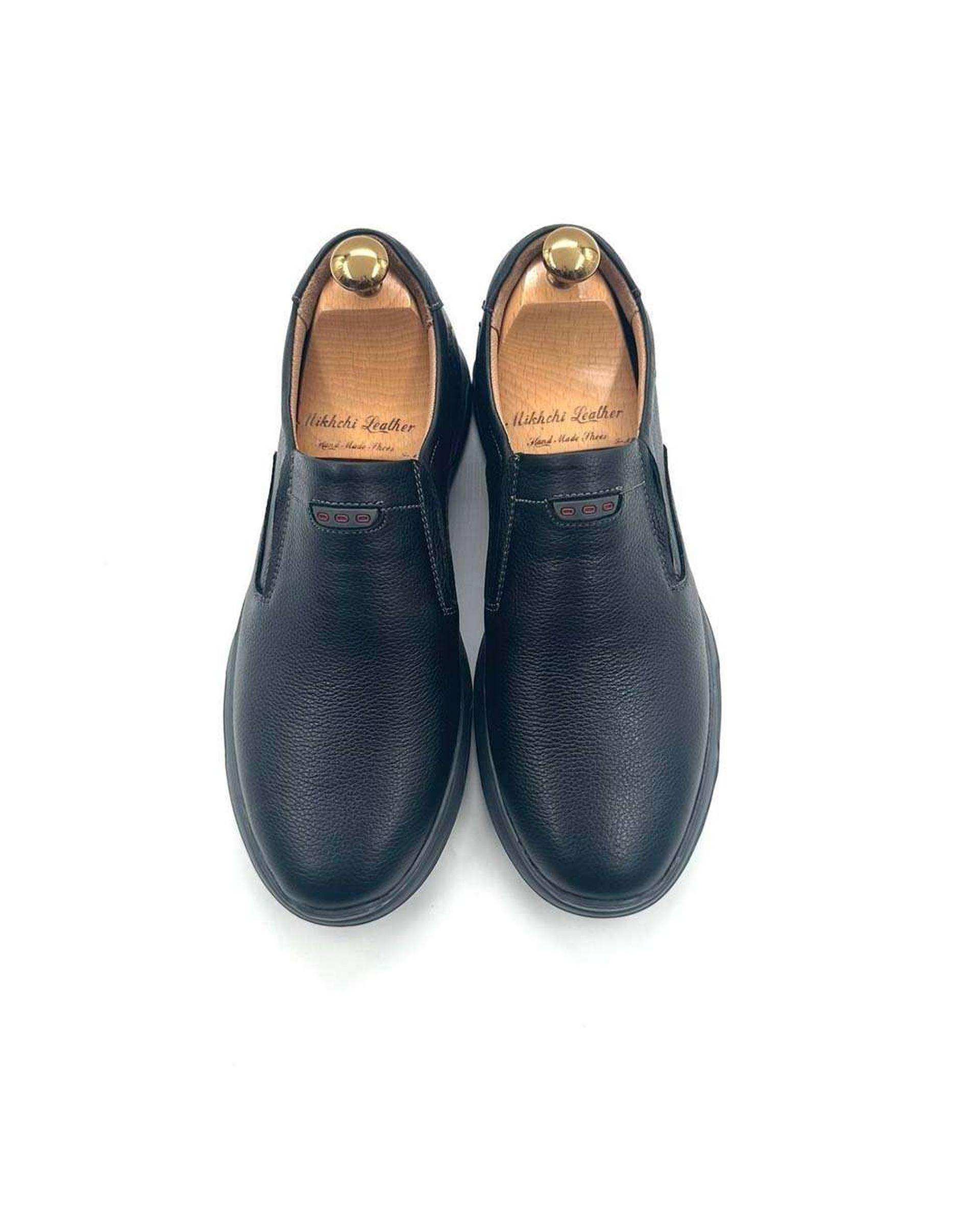 کفش چرم مردانه ارتوپدیک طبی مشکی چرم میخچی Mikhchi Leather مدل H25