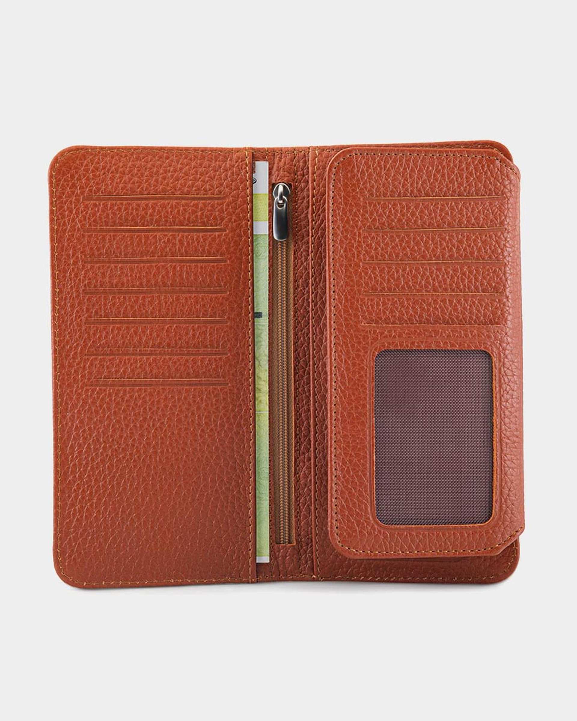 کیف پول چرم زنانه عسلی نوین چرم Novincharm مدل PW3178 C1004