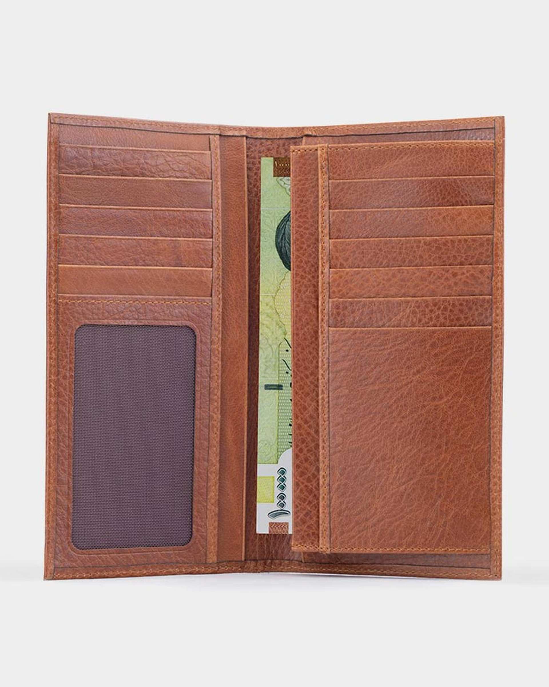 کیف پول کتی چرم عسلی نوین چرم Novincharm مدل واگنر Fm- WT2085 RA