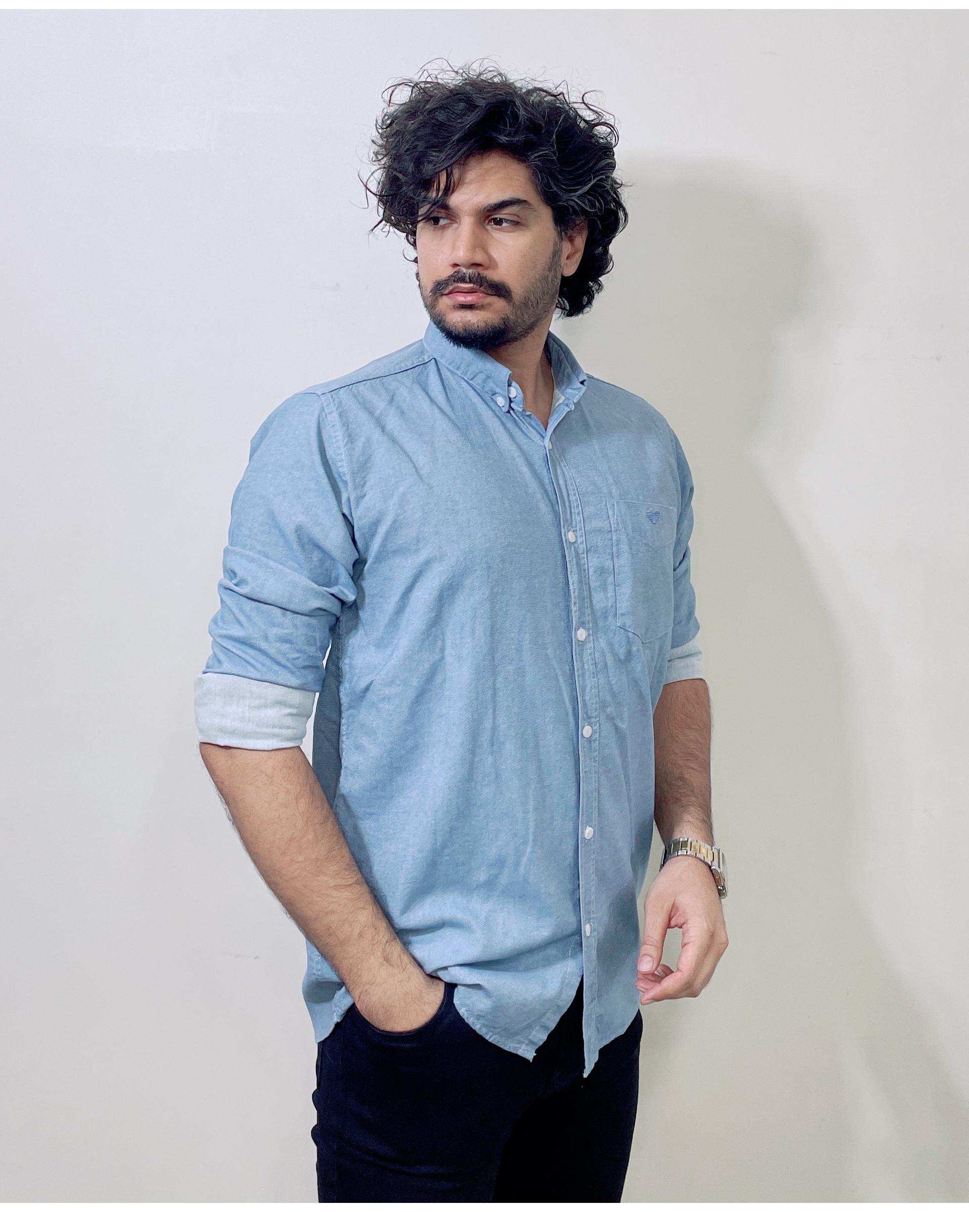 پیراهن مردانه آبی روشن دیورسو Diverso مدل اندیگو کد 4869