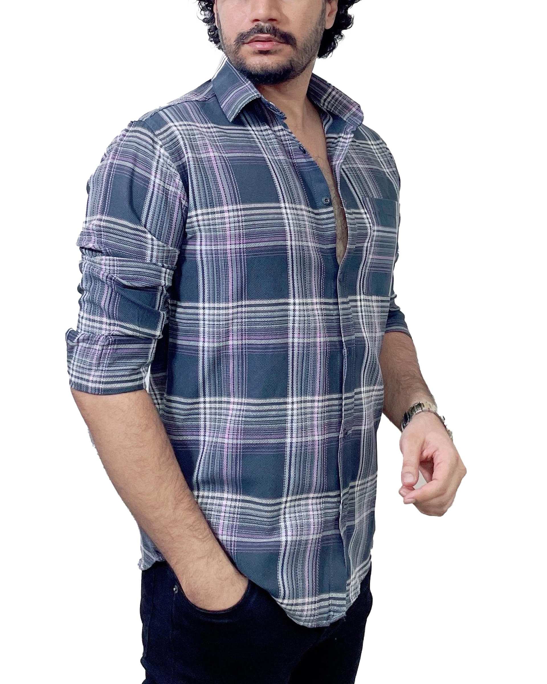 پیراهن مردانه زغالی چهارخانه دیورسو Diverso کد 4874