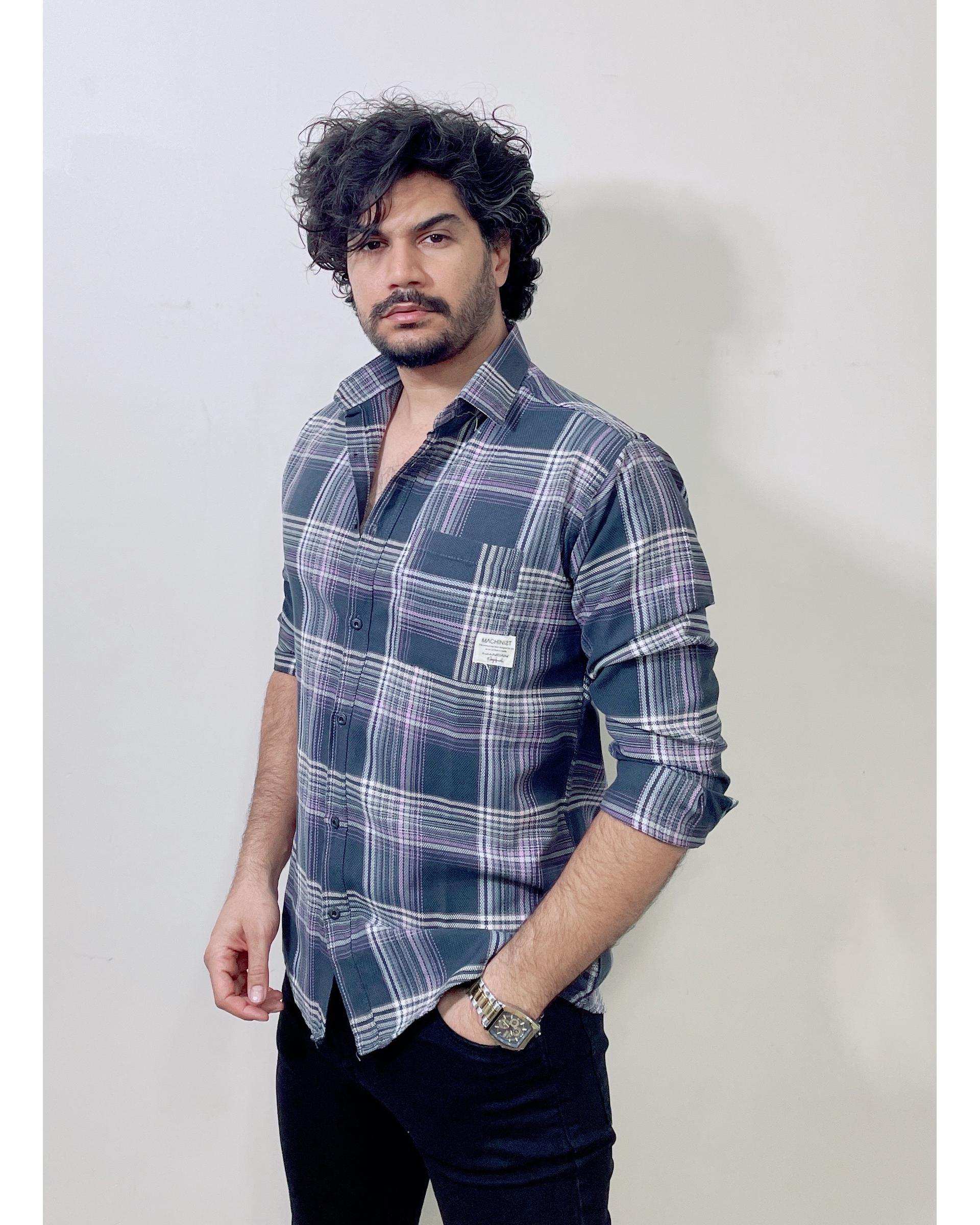 پیراهن مردانه زغالی چهارخانه دیورسو Diverso کد 4874