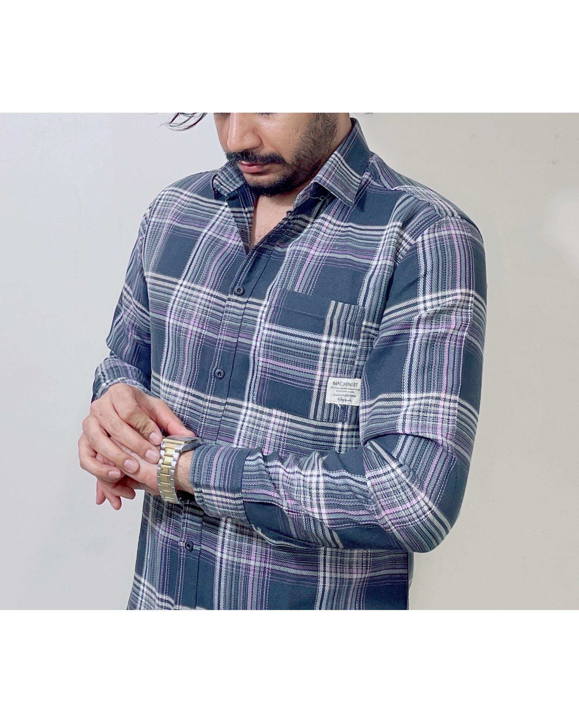 پیراهن مردانه زغالی چهارخانه دیورسو Diverso کد 4874