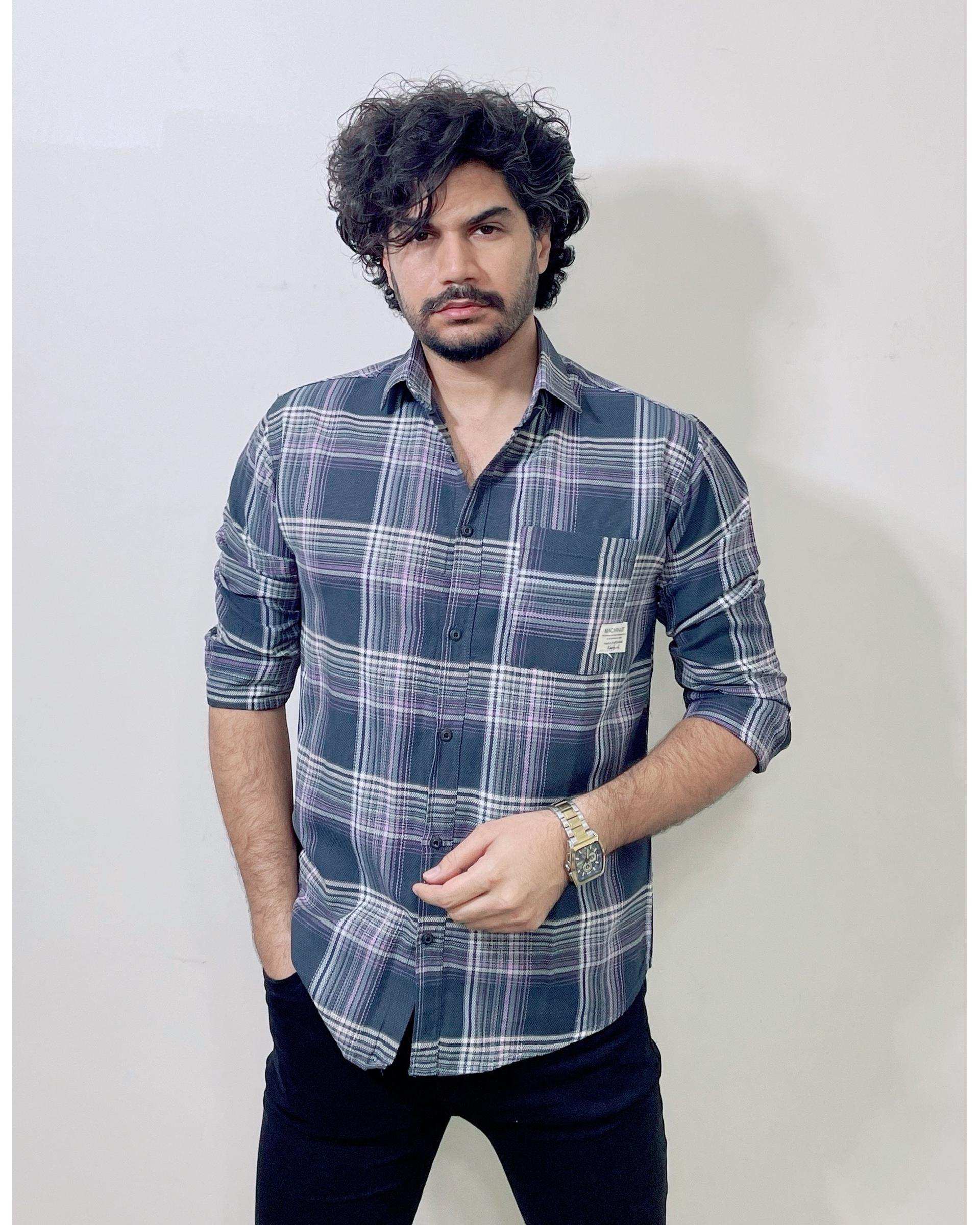 پیراهن مردانه زغالی چهارخانه دیورسو Diverso کد 4874